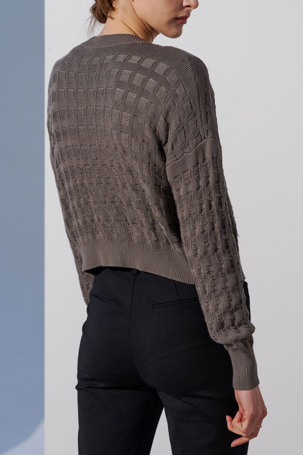SST&C #Online Exclusive  Dark Coffee Gray Basket Hollow Knitted Jacket | 8662304003  (Outlet)_6