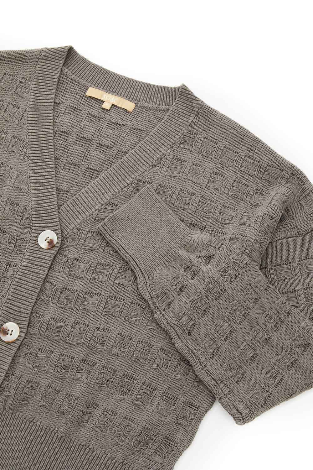 SST&C #Online Exclusive  Dark Coffee Gray Basket Hollow Knitted Jacket | 8662304003  (Outlet)_9