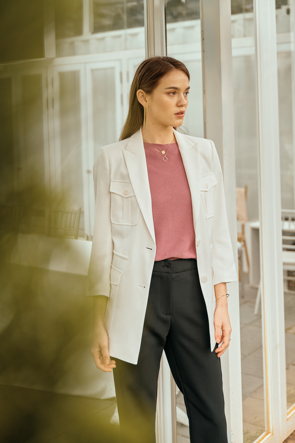 SST&C White Pocket Waistband Linen Casual Suit Jacket | 8162304001  (Outlet)_1