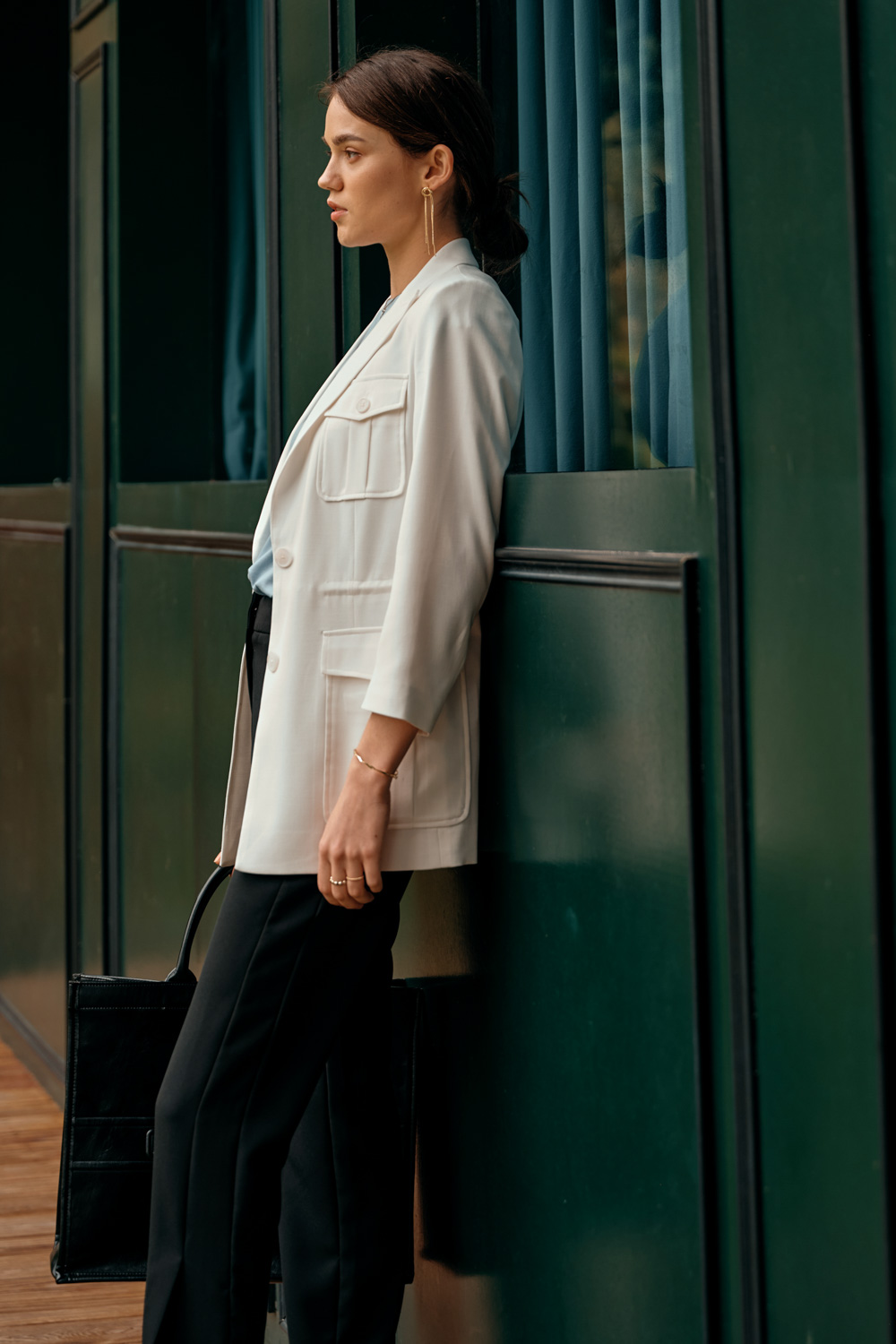 SST&C White Pocket Waistband Linen Casual Suit Jacket | 8162304001  (Outlet)_5