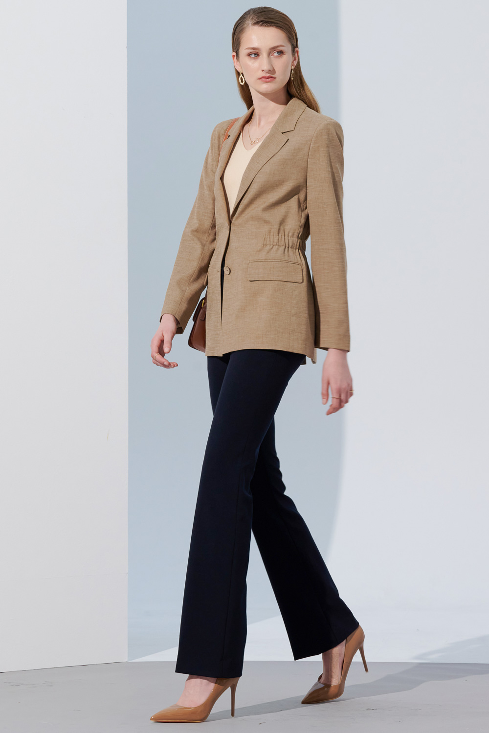 SST&C Beige Waist-Cinched Linen Casual Suit Jacket | 8162304002  (Outlet)_4