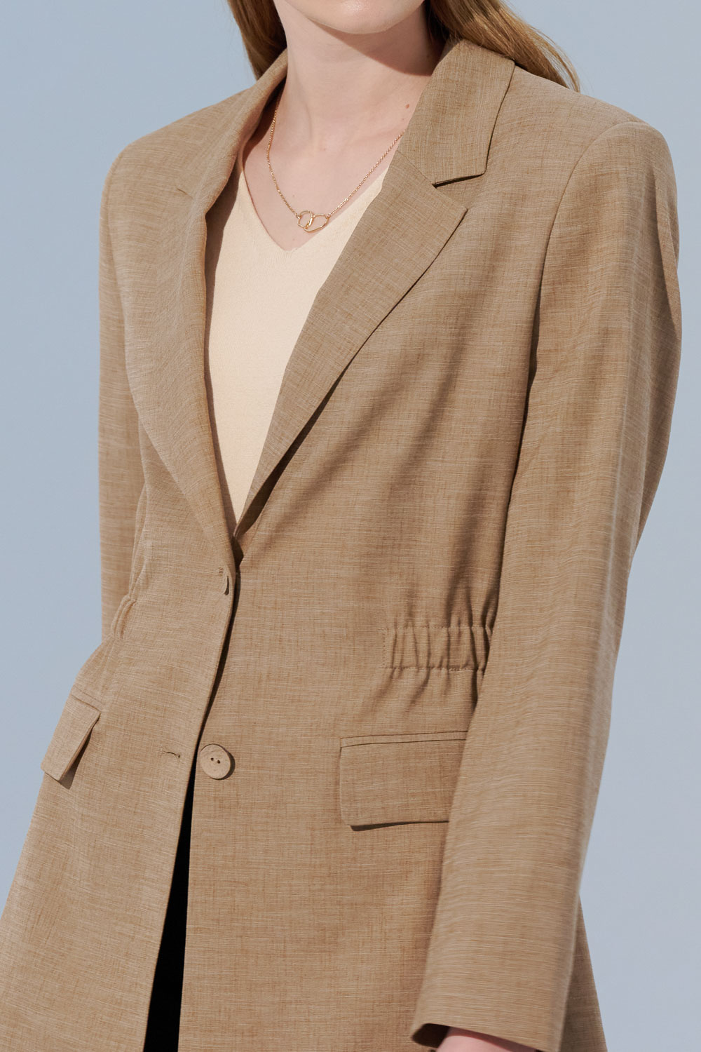 SST&C Beige Waist-Cinched Linen Casual Suit Jacket | 8162304002  (Outlet)_6