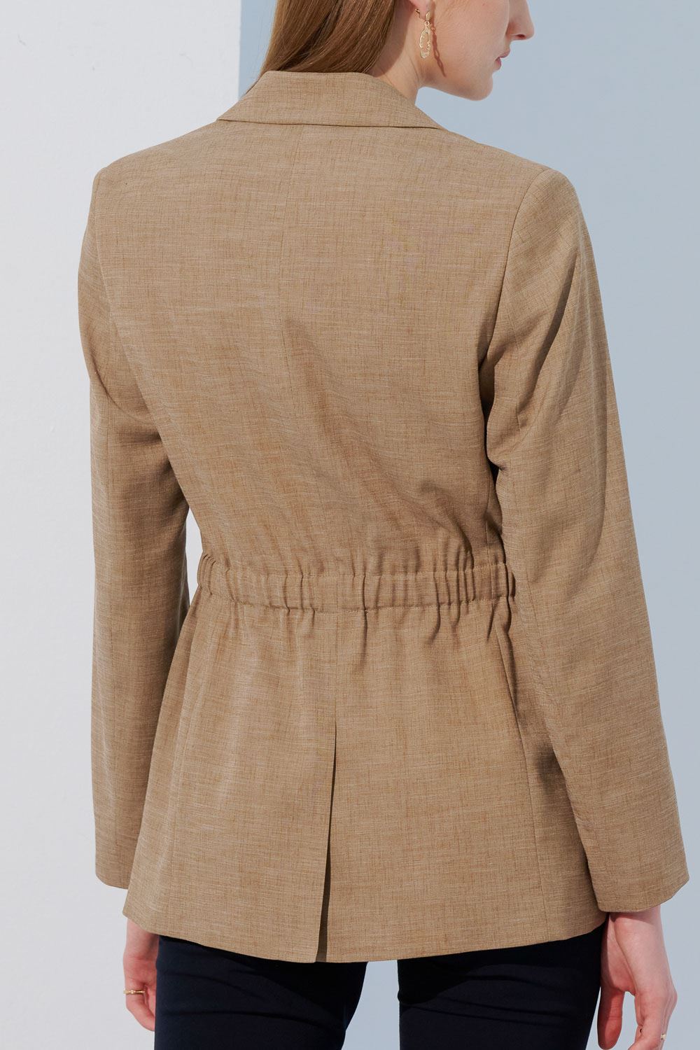 SST&C Beige Waist-Cinched Linen Casual Suit Jacket | 8162304002  (Outlet)_7