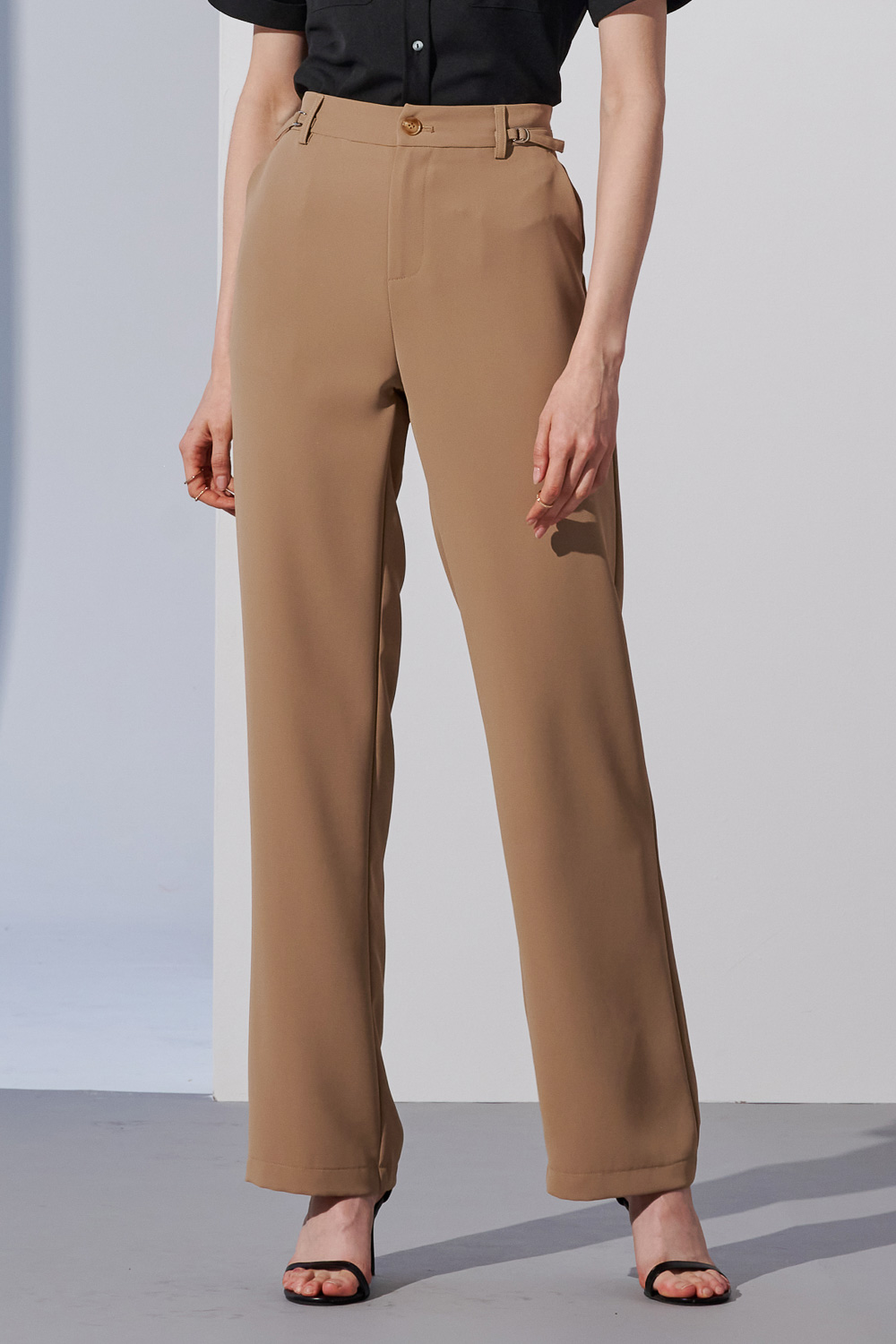 SST&C Khaki Waist Strapped Straight Wide Trousers | 8262304003  (Outlet)_3