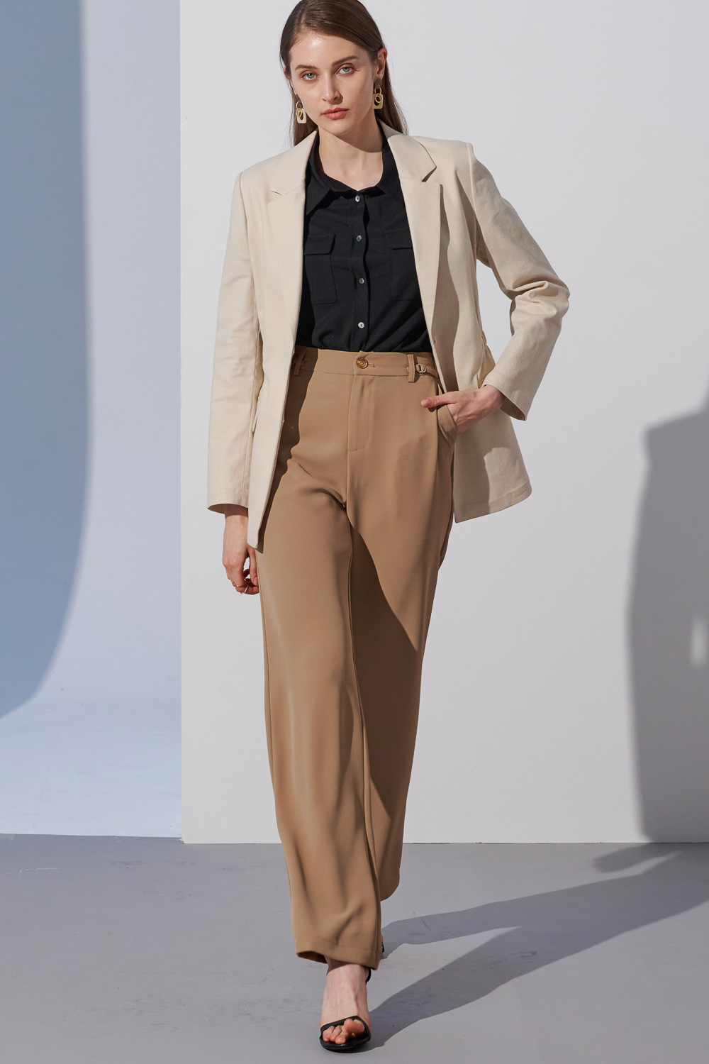 SST&C Khaki Waist Strapped Straight Wide Trousers | 8262304003  (Outlet)_5