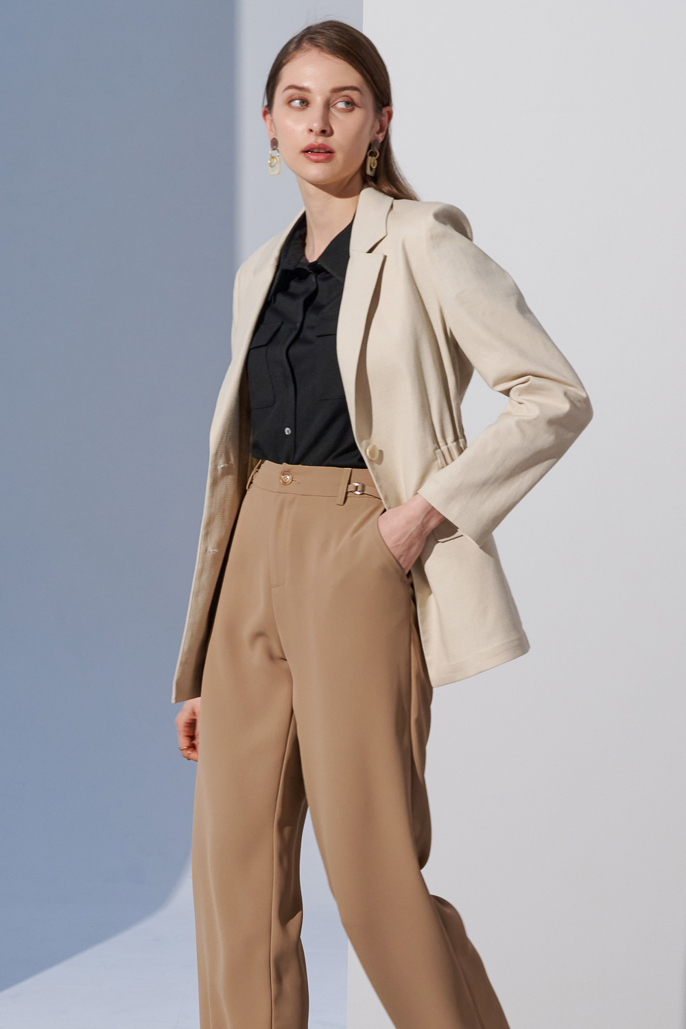 SST&C Khaki Waist Strapped Straight Wide Trousers | 8262304003  (Outlet)_6