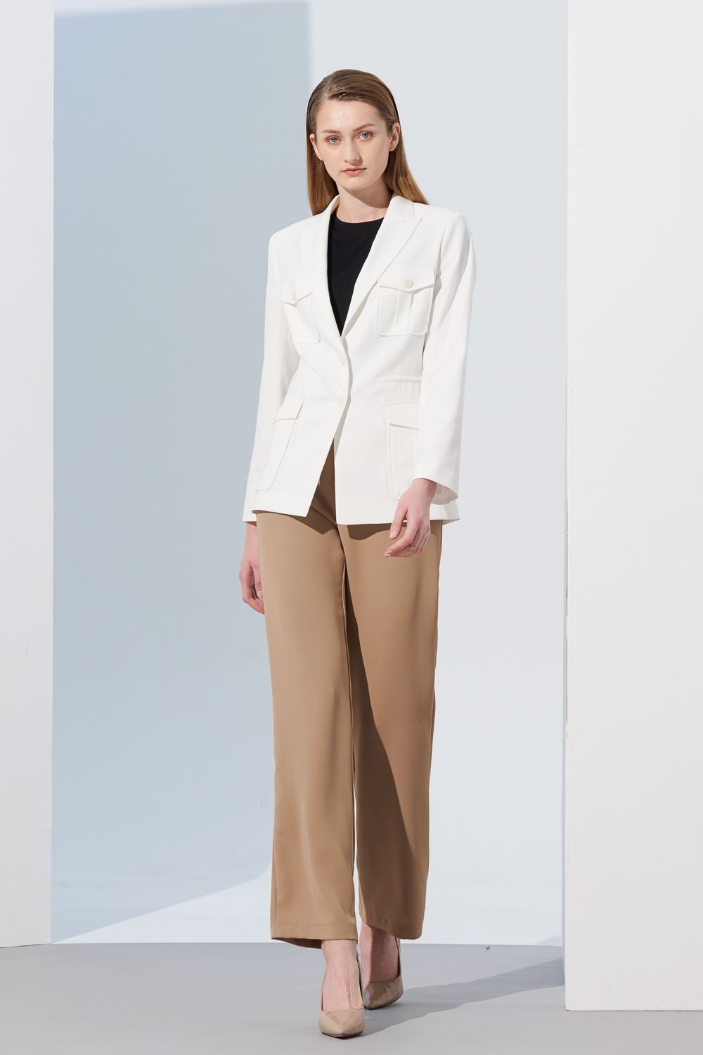 SST&C Khaki Waist Strapped Straight Wide Trousers | 8262304003  (Outlet)_8