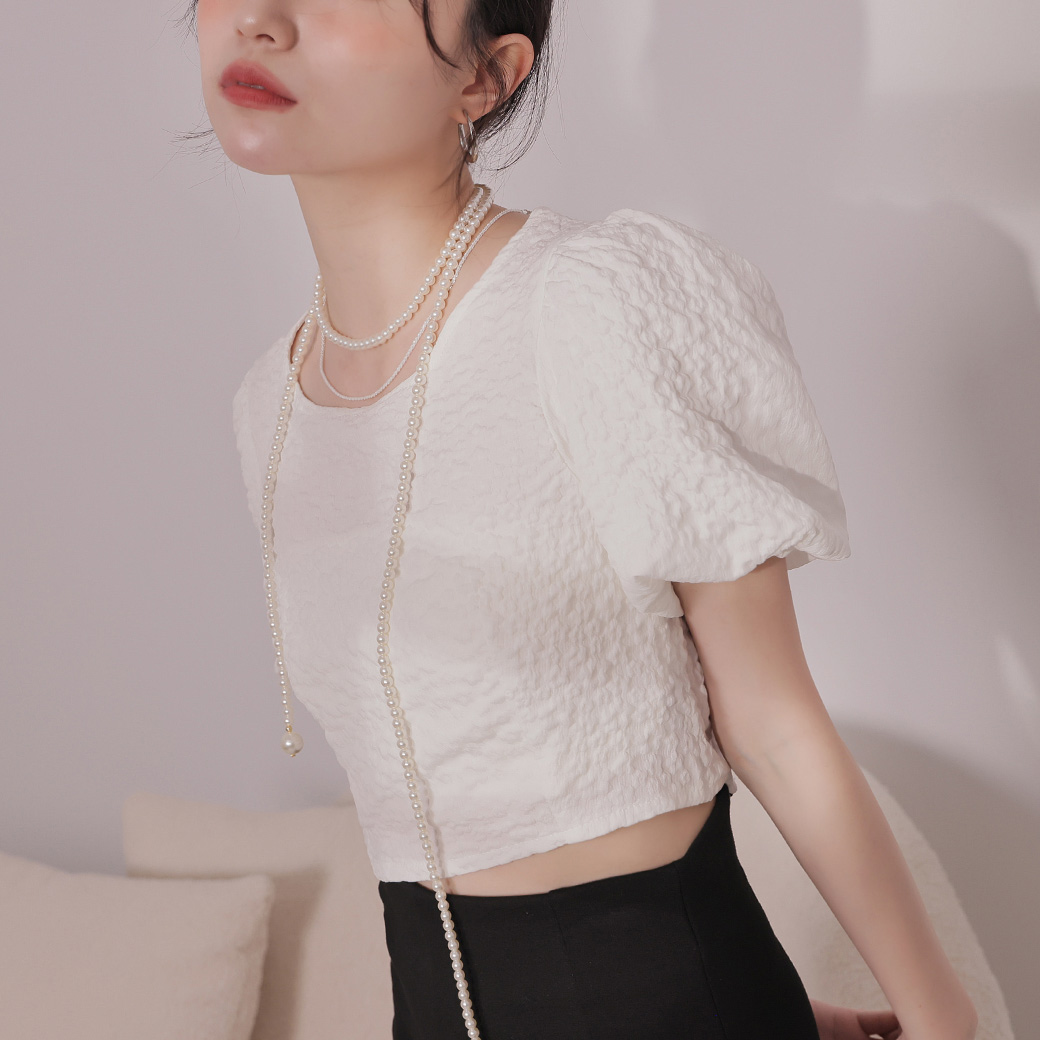 小花壓紋澎袖上衣【KT222985】_0