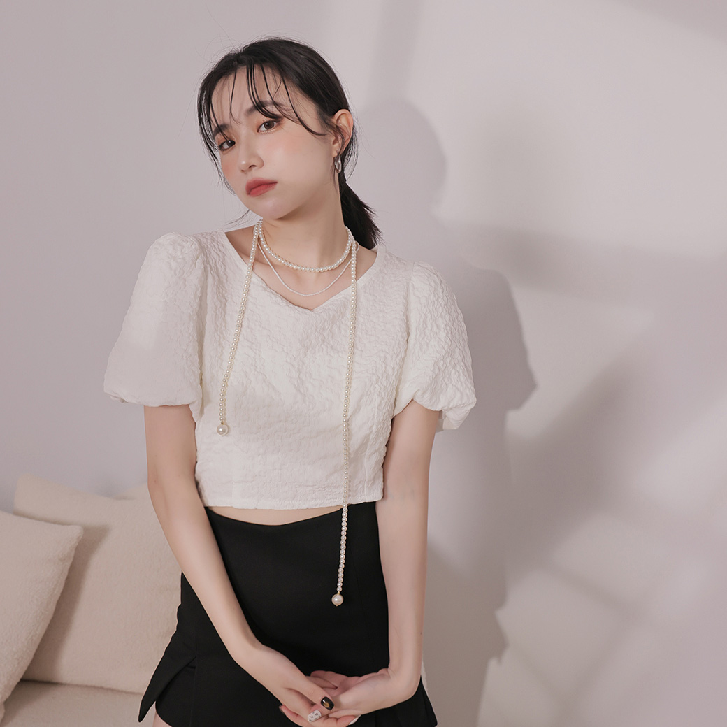 小花壓紋澎袖上衣【KT222985】_2