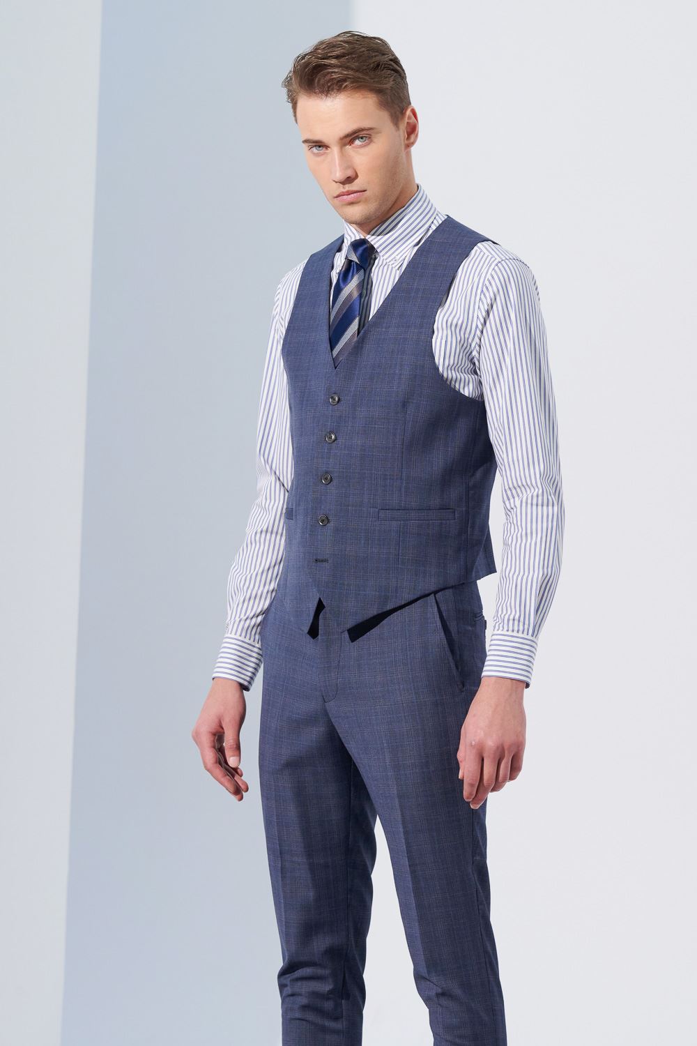 SST&C #Elastic Fit  Blue and White Striped Pattern Slim Fit Shirt | 0312304005  (Outlet)_3