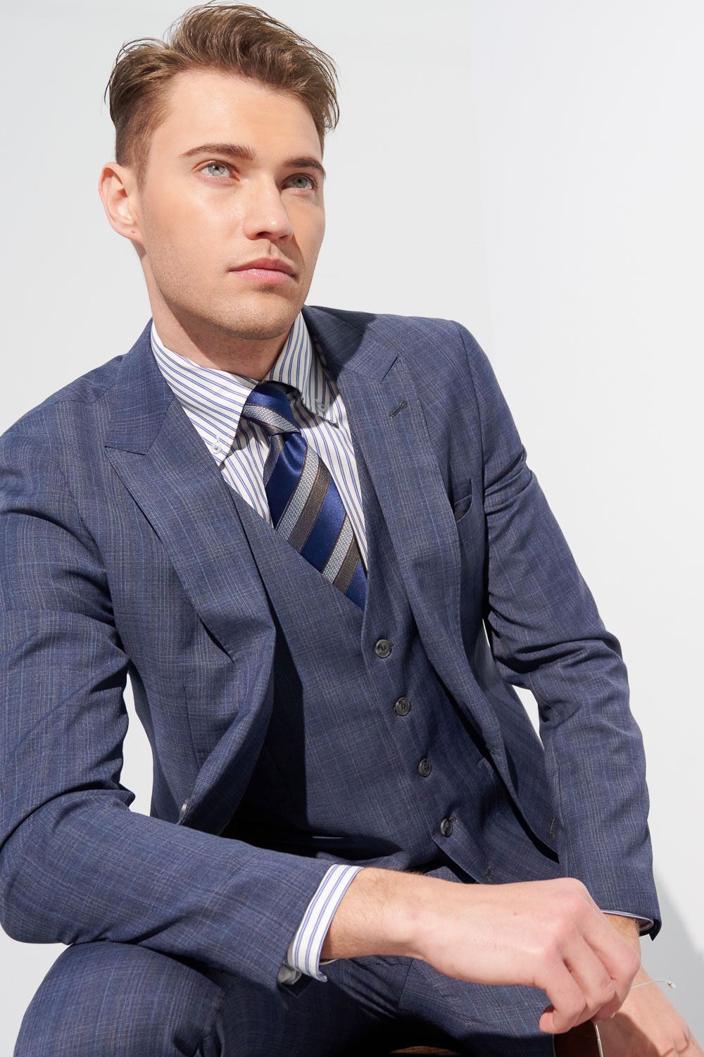 SST&C #Elastic Fit  Blue and White Striped Pattern Slim Fit Shirt | 0312304005  (Outlet)_5
