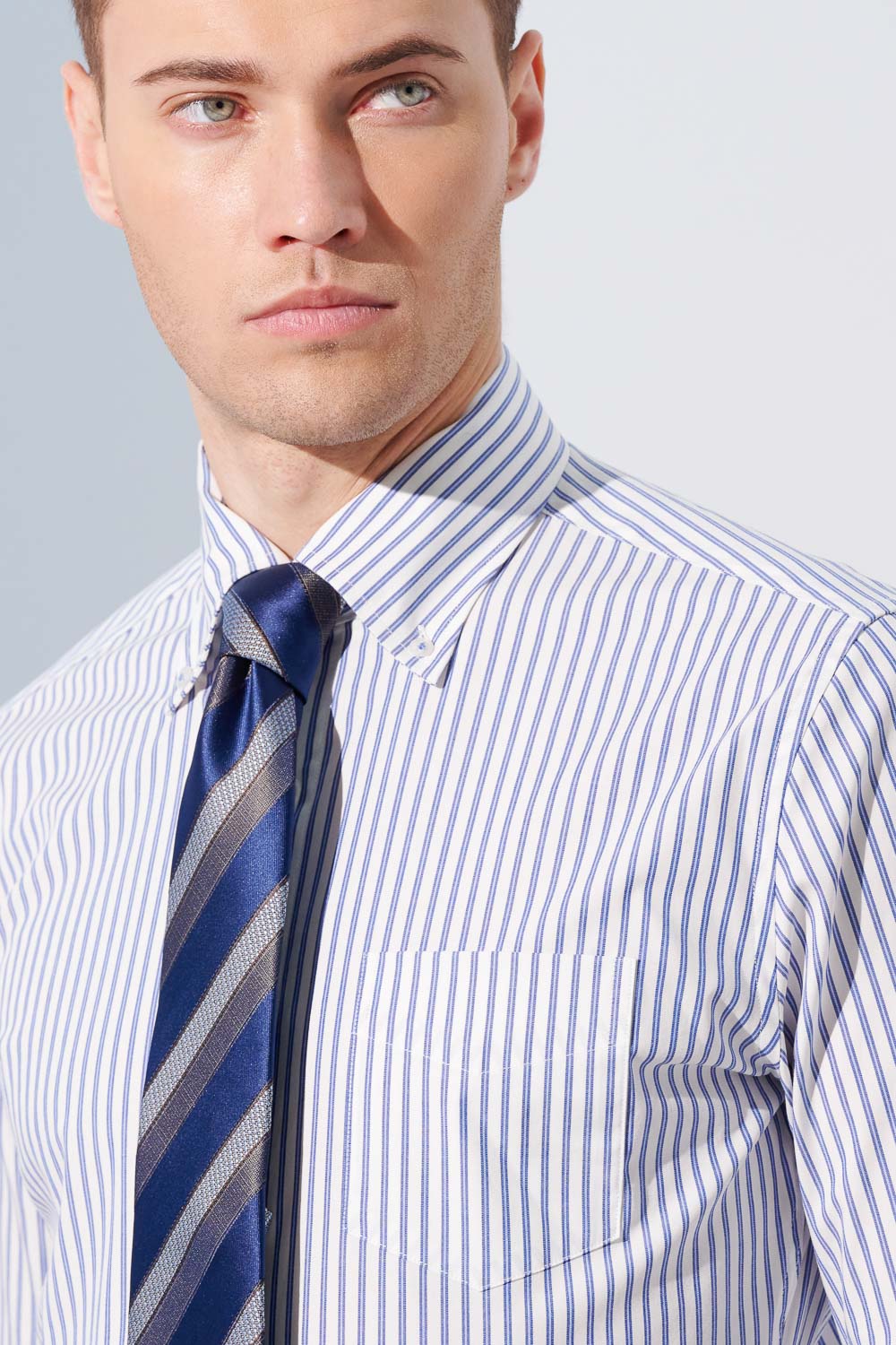 SST&C #Elastic Fit  Blue and White Striped Pattern Slim Fit Shirt | 0312304005  (Outlet)_6