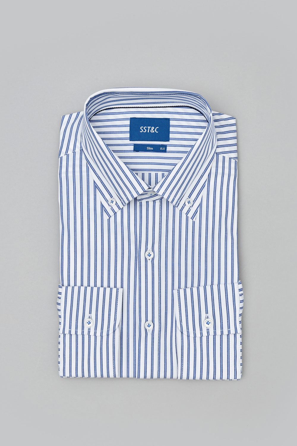 SST&C #Elastic Fit  Blue and White Striped Pattern Slim Fit Shirt | 0312304005  (Outlet)_7