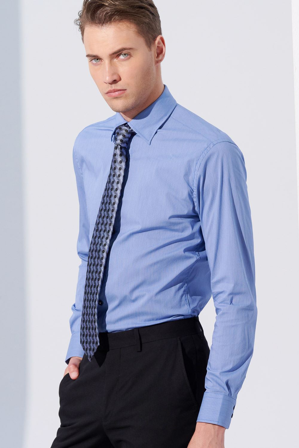 SST&C #Elastic Fit  Blue Standard Fit Shirt | 0312304009  (Outlet)_3