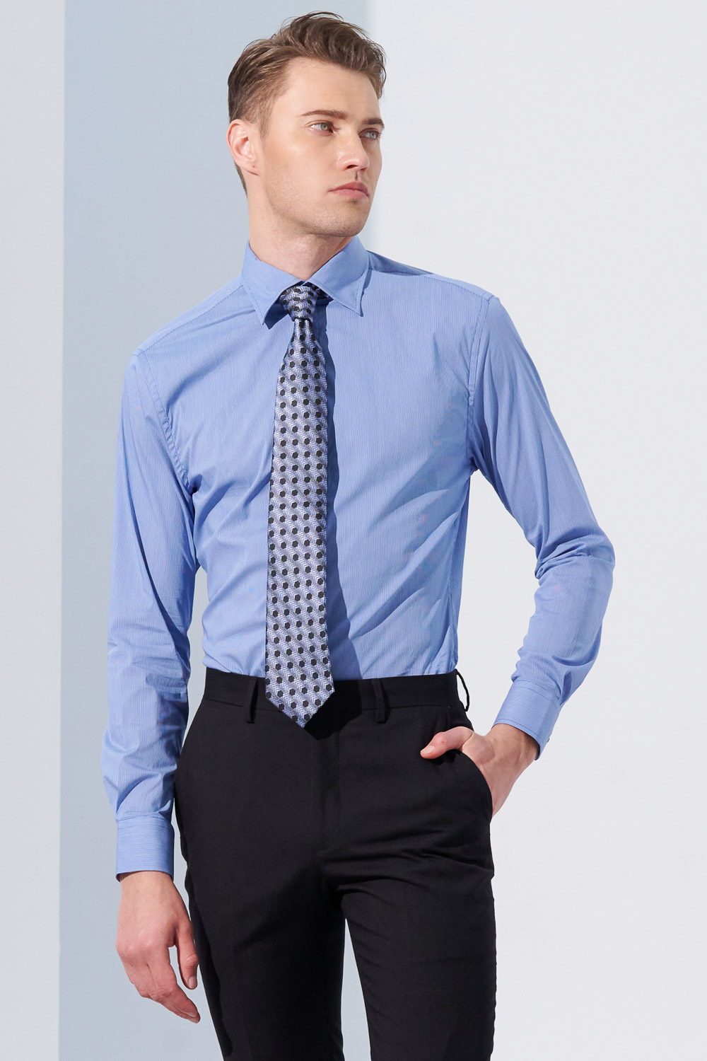 SST&C #Elastic Fit  Blue Standard Fit Shirt | 0312304009  (Outlet)_4