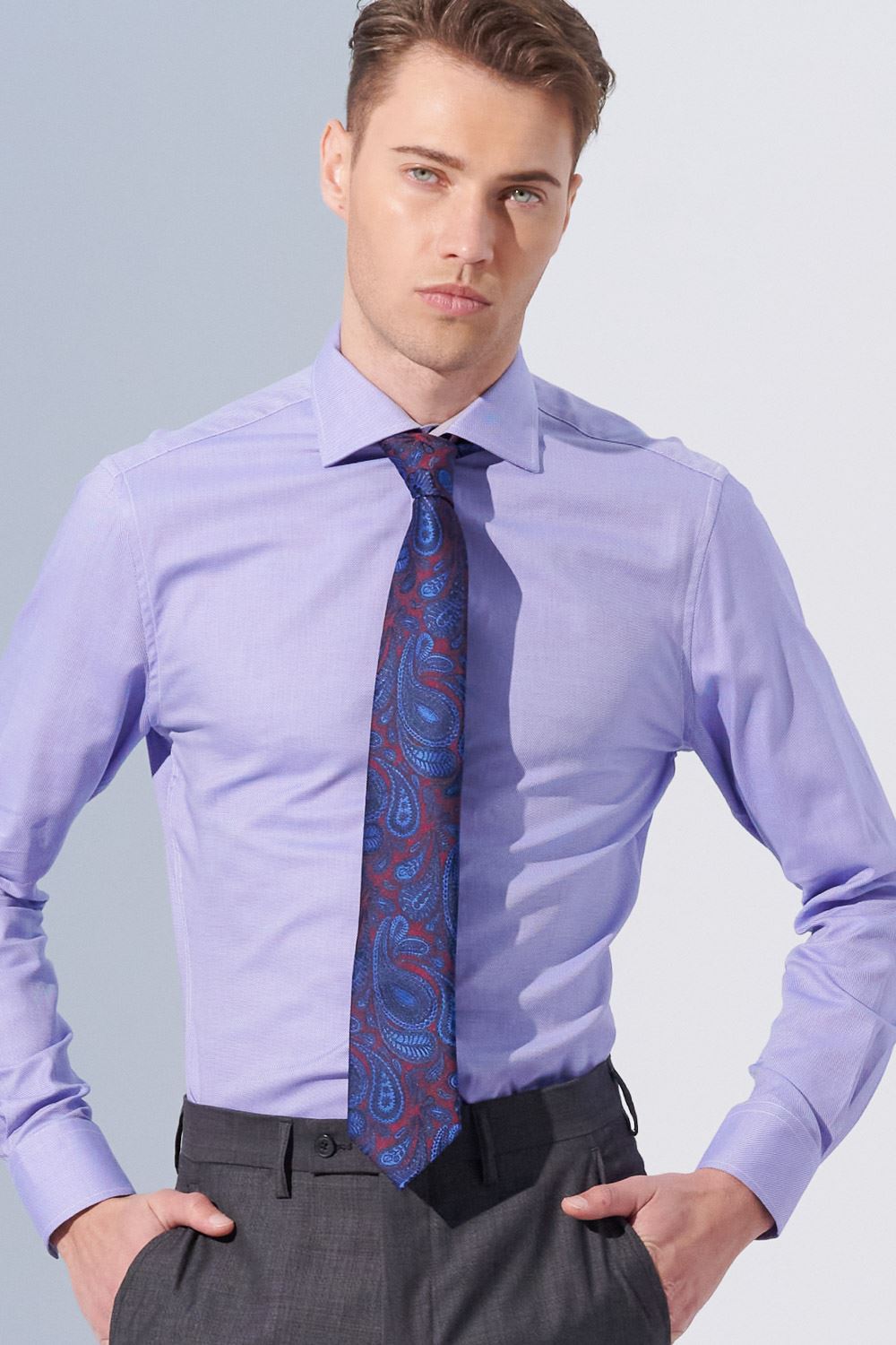 SST&C #Comfortable Cotton  Purple and White Mixed Yarn Slim Fit Shirt | 0312304012  (Outlet)_0