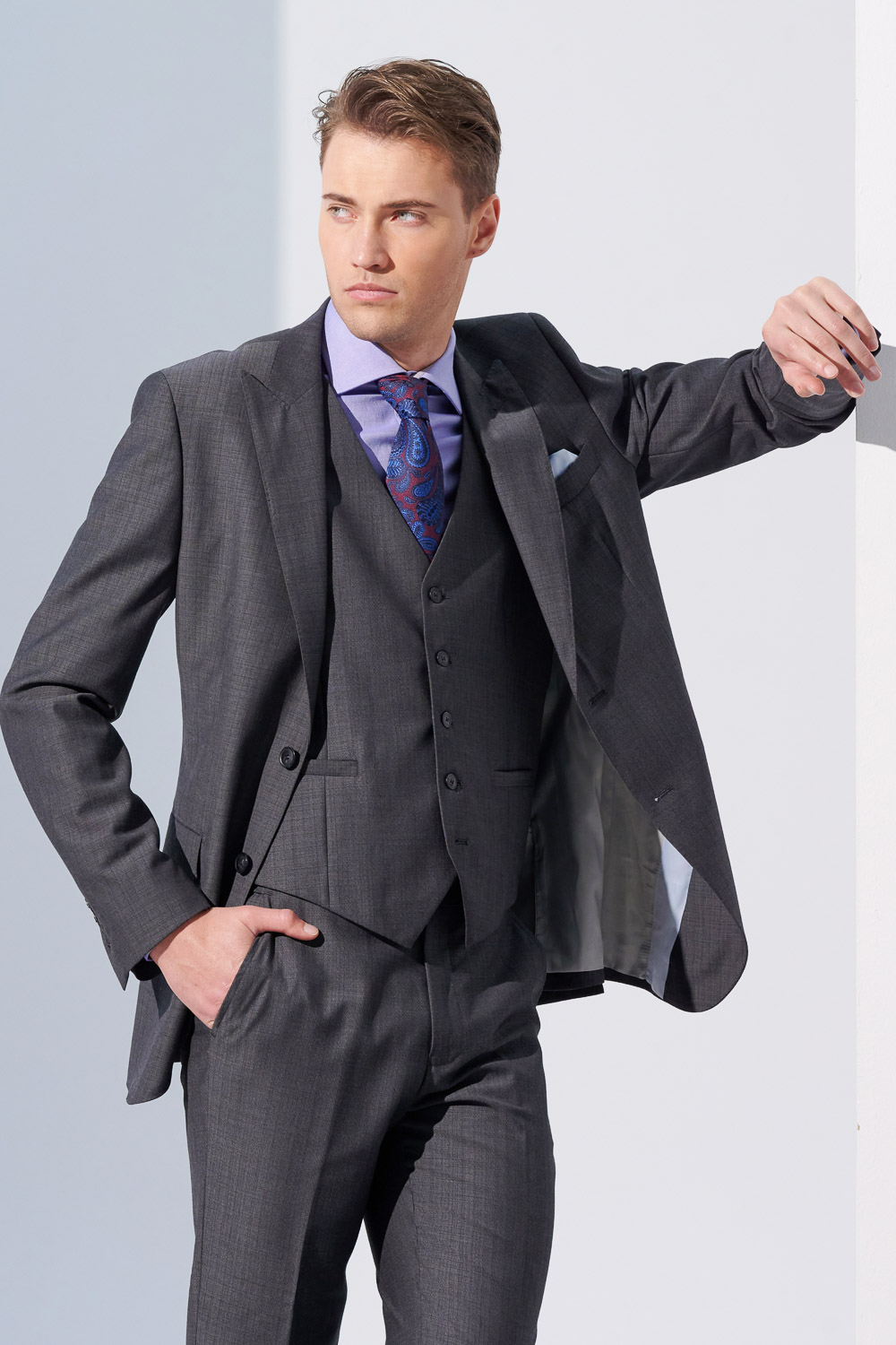 SST&C #Comfortable Cotton  Purple and White Mixed Yarn Slim Fit Shirt | 0312304012  (Outlet)_3