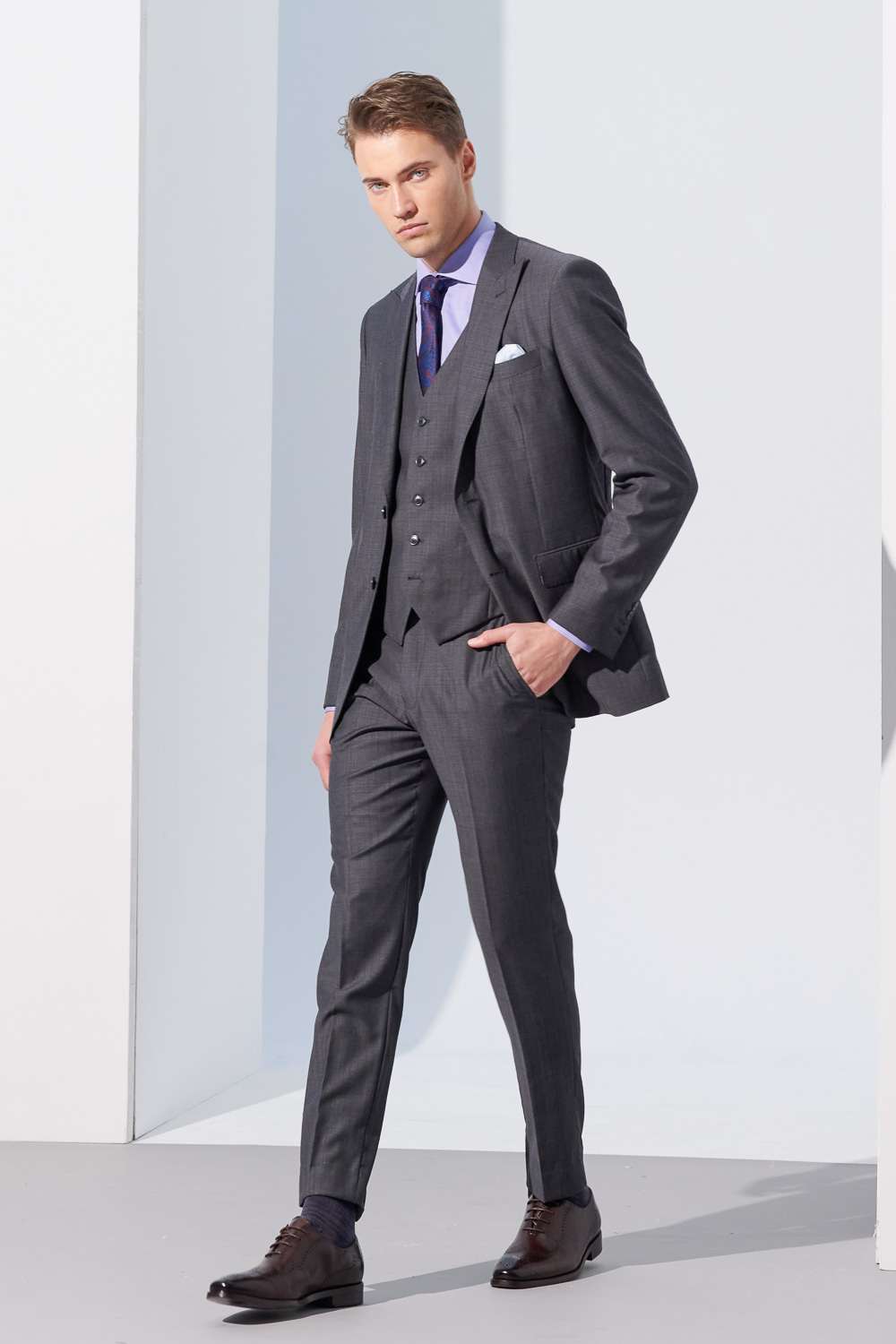 SST&C #Comfortable Cotton  Purple and White Mixed Yarn Slim Fit Shirt | 0312304012  (Outlet)_4