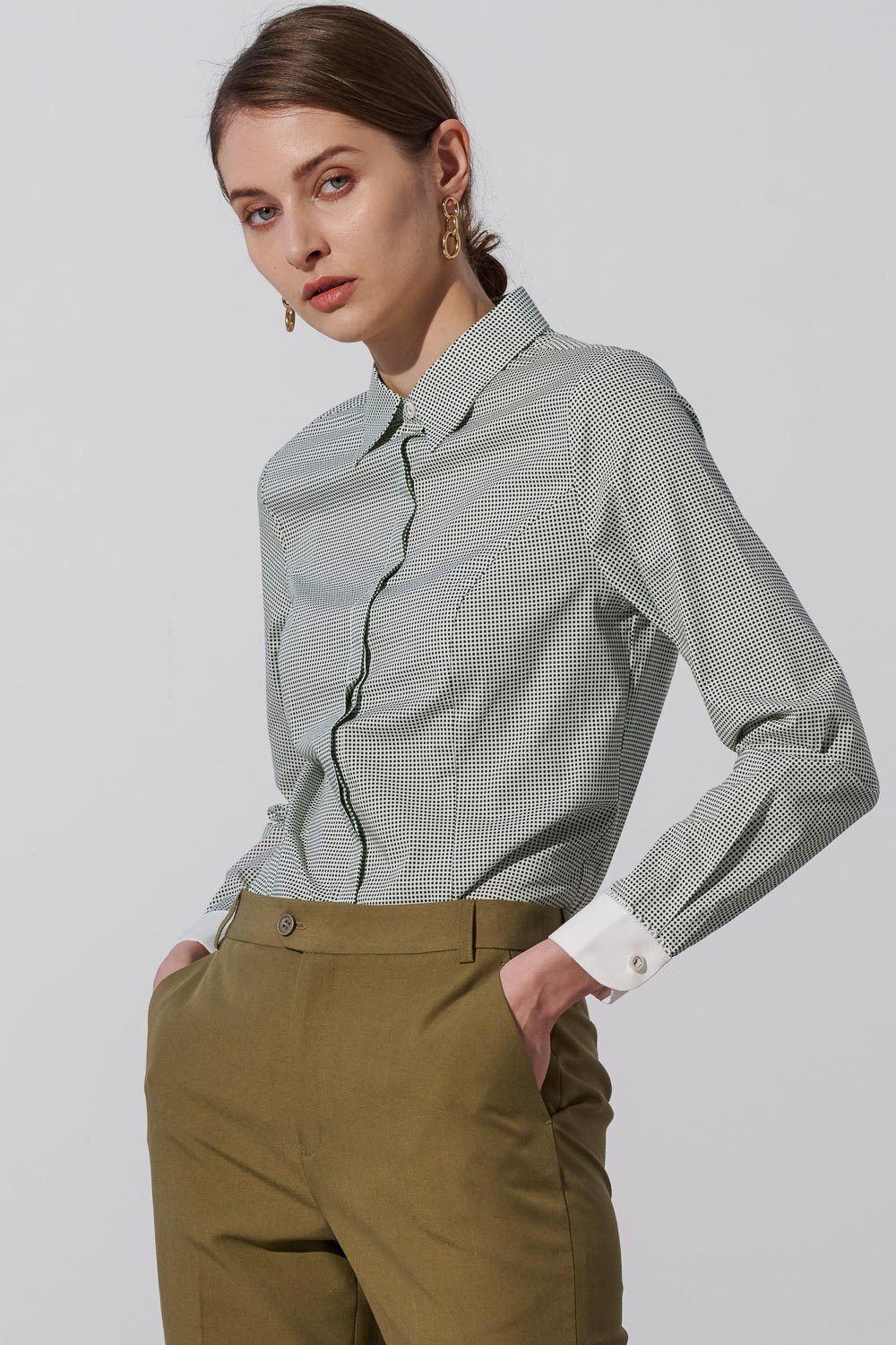 SST&C Green Dot Print Slim Fit Women'S Shirt | 7562304004  (Outlet)_0
