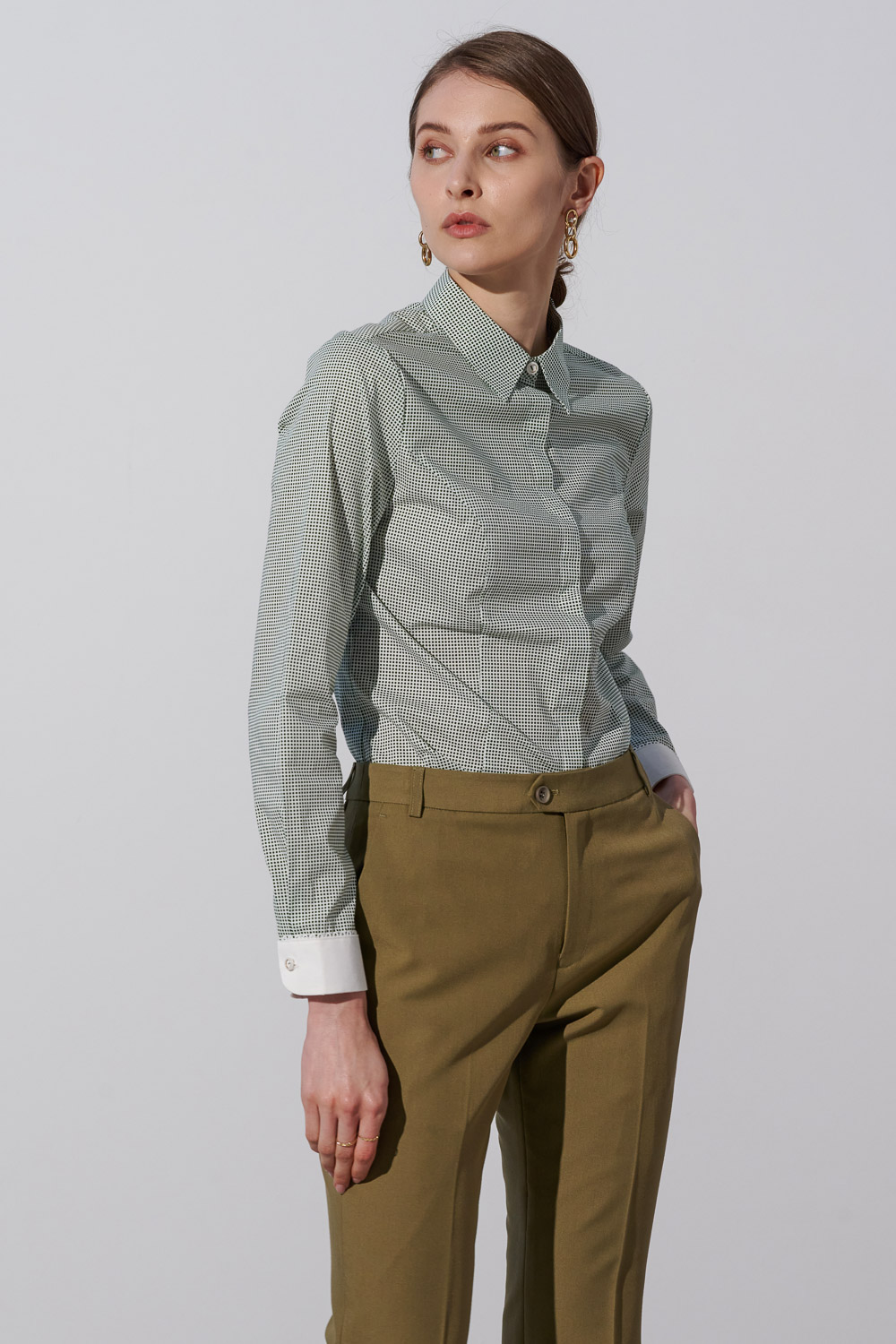 SST&C Green Dot Print Slim Fit Women'S Shirt | 7562304004  (Outlet)_1
