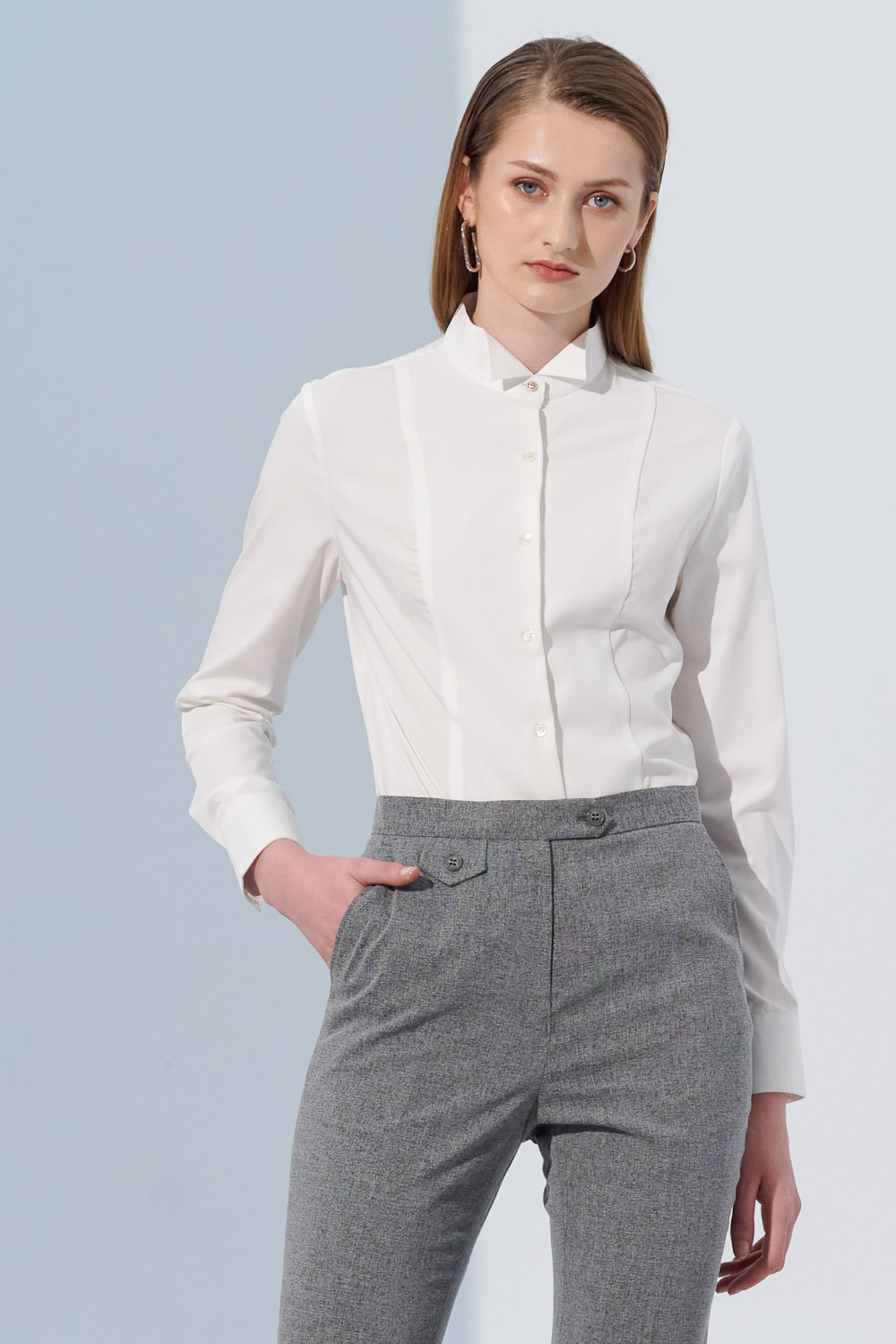 SST&C White Dress Collar Slim Fit Women'S Shirt | 7562304005  (Outlet)_0