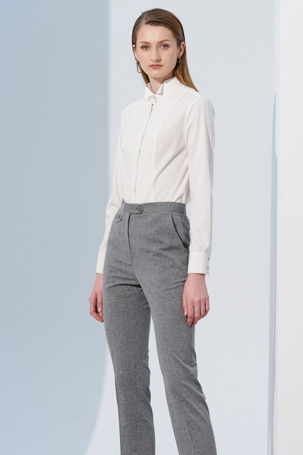 SST&C White Dress Collar Slim Fit Women'S Shirt | 7562304005  (Outlet)_2