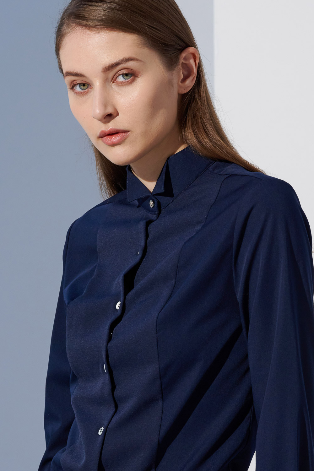 SST&C Dark Navy Dress Collar Slim Fit Women'S Shirt | 7562304006  (Outlet)_1