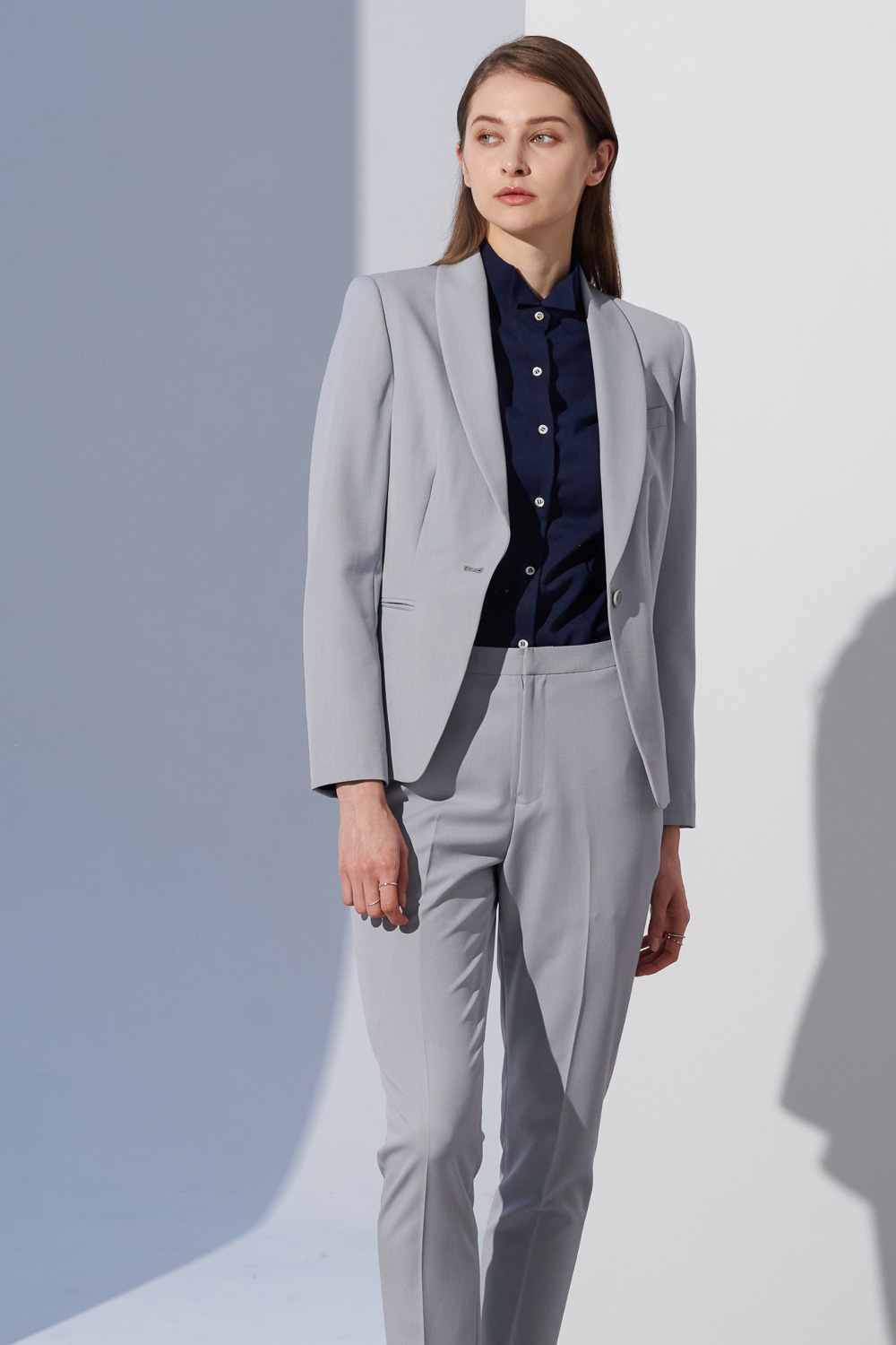 SST&C Dark Navy Dress Collar Slim Fit Women'S Shirt | 7562304006  (Outlet)_3