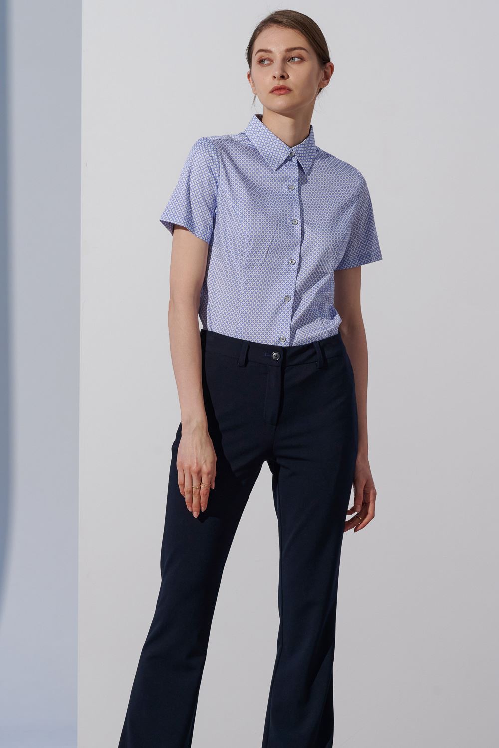 SST&C Light Blue Printed Short Sleeve Slim Fit Women'S Shirt | 7562304008  (Outlet)_2