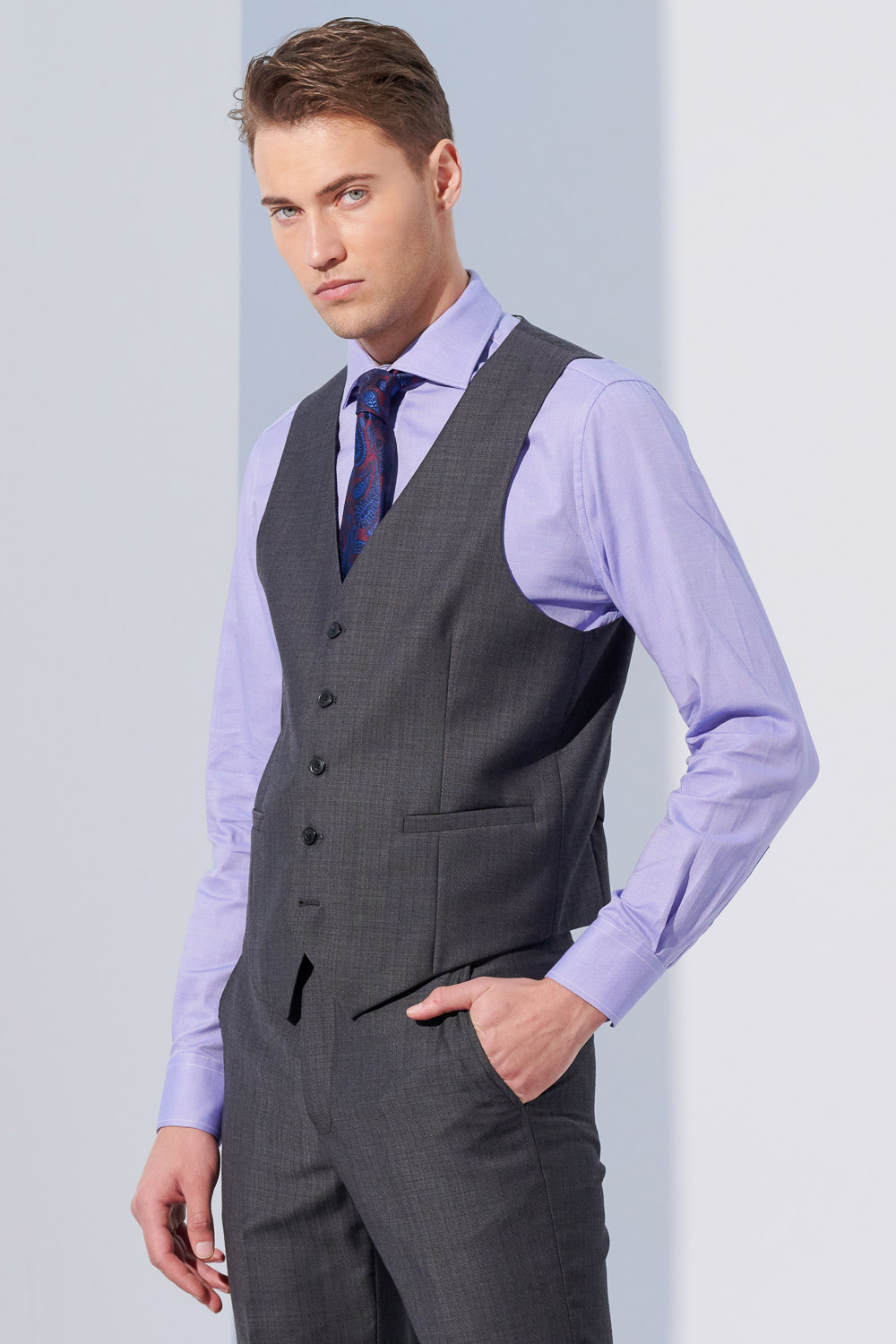 SST&C Milan Series Charcoal Gray Textured Slim Fit Suit Vest | 0512304003  (Outlet)_0