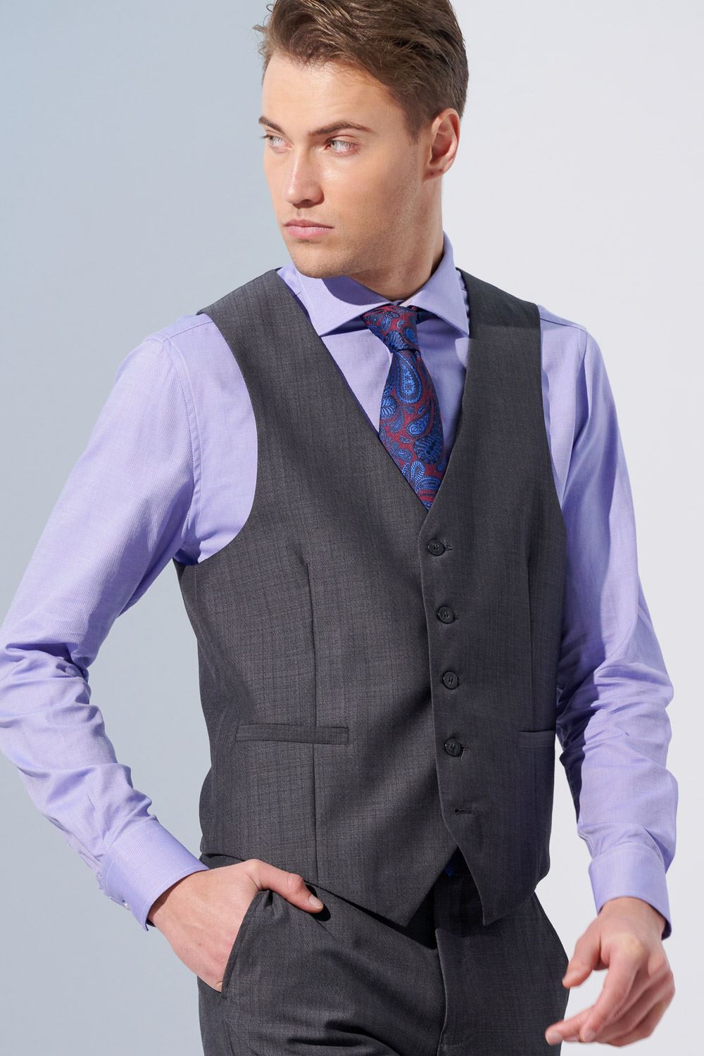 SST&C Milan Series Charcoal Gray Textured Slim Fit Suit Vest | 0512304003  (Outlet)_1