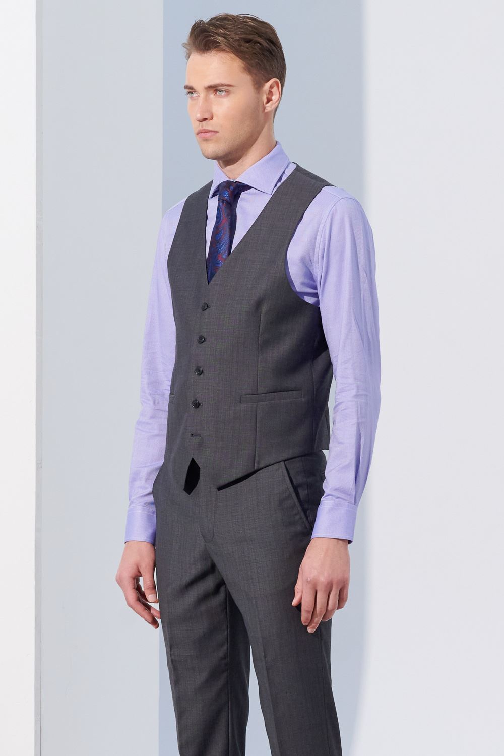 SST&C Milan Series Charcoal Gray Textured Slim Fit Suit Vest | 0512304003  (Outlet)_2