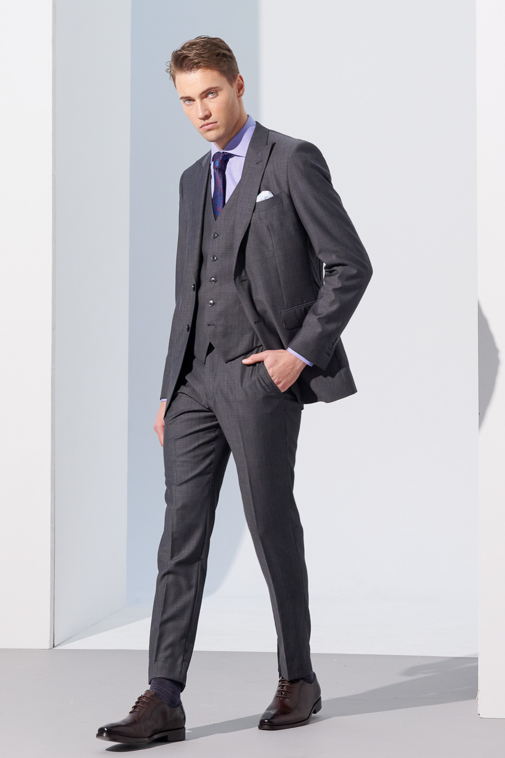 SST&C Milan Series Charcoal Gray Textured Slim Fit Suit Vest | 0512304003  (Outlet)_3