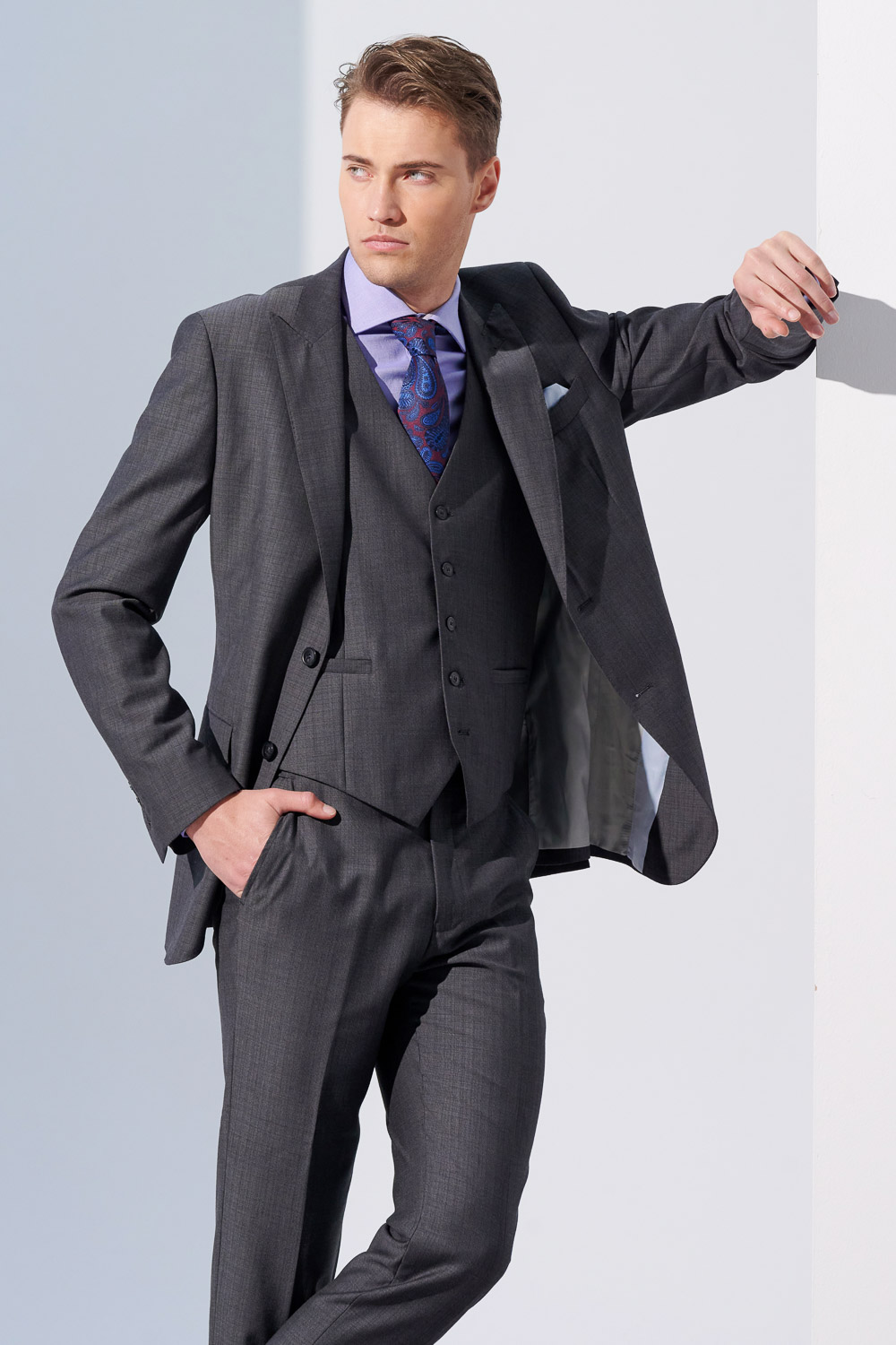 SST&C Milan Series Charcoal Gray Textured Slim Fit Suit Vest | 0512304003  (Outlet)_4