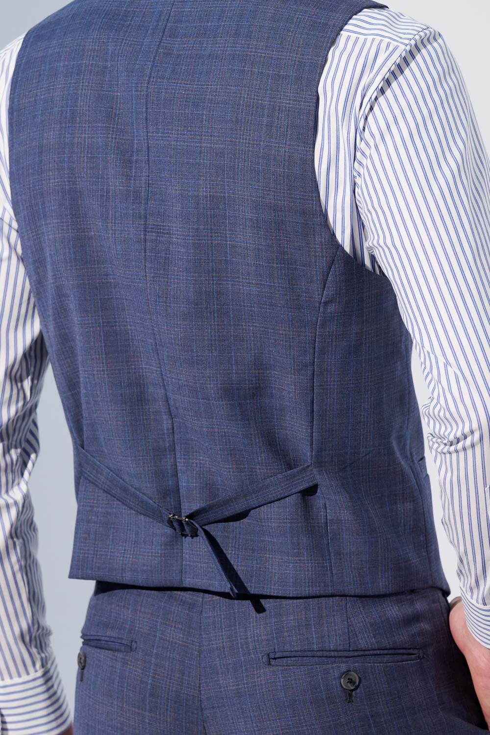SST&C Gray and Blue Check Pattern Machine Washable Tailored Suit Vest | 0512304004  (Outlet)_5