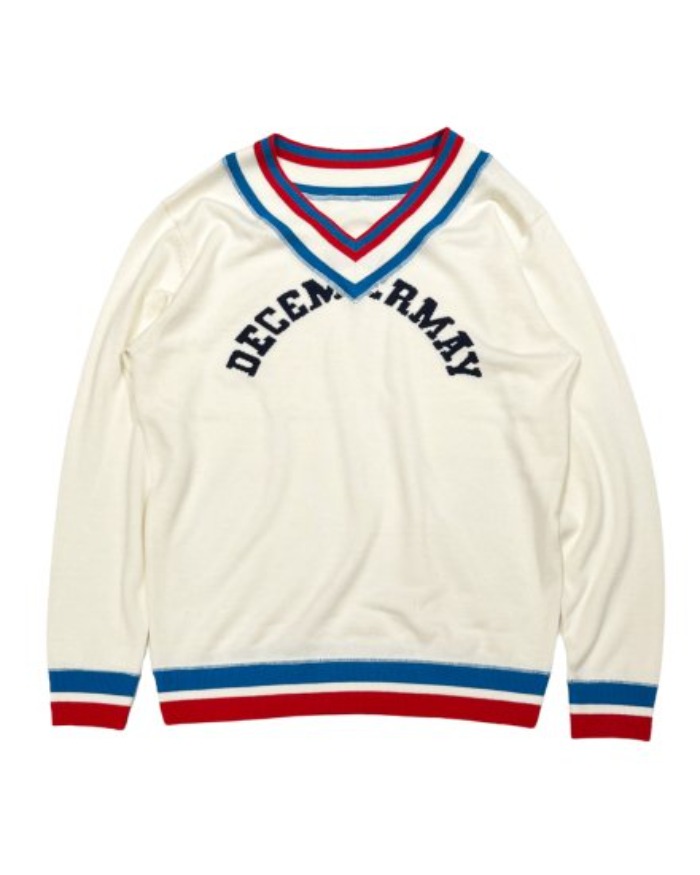 【DECEMBERMAY】Vneck college logo knit_MEN 1-205-1018