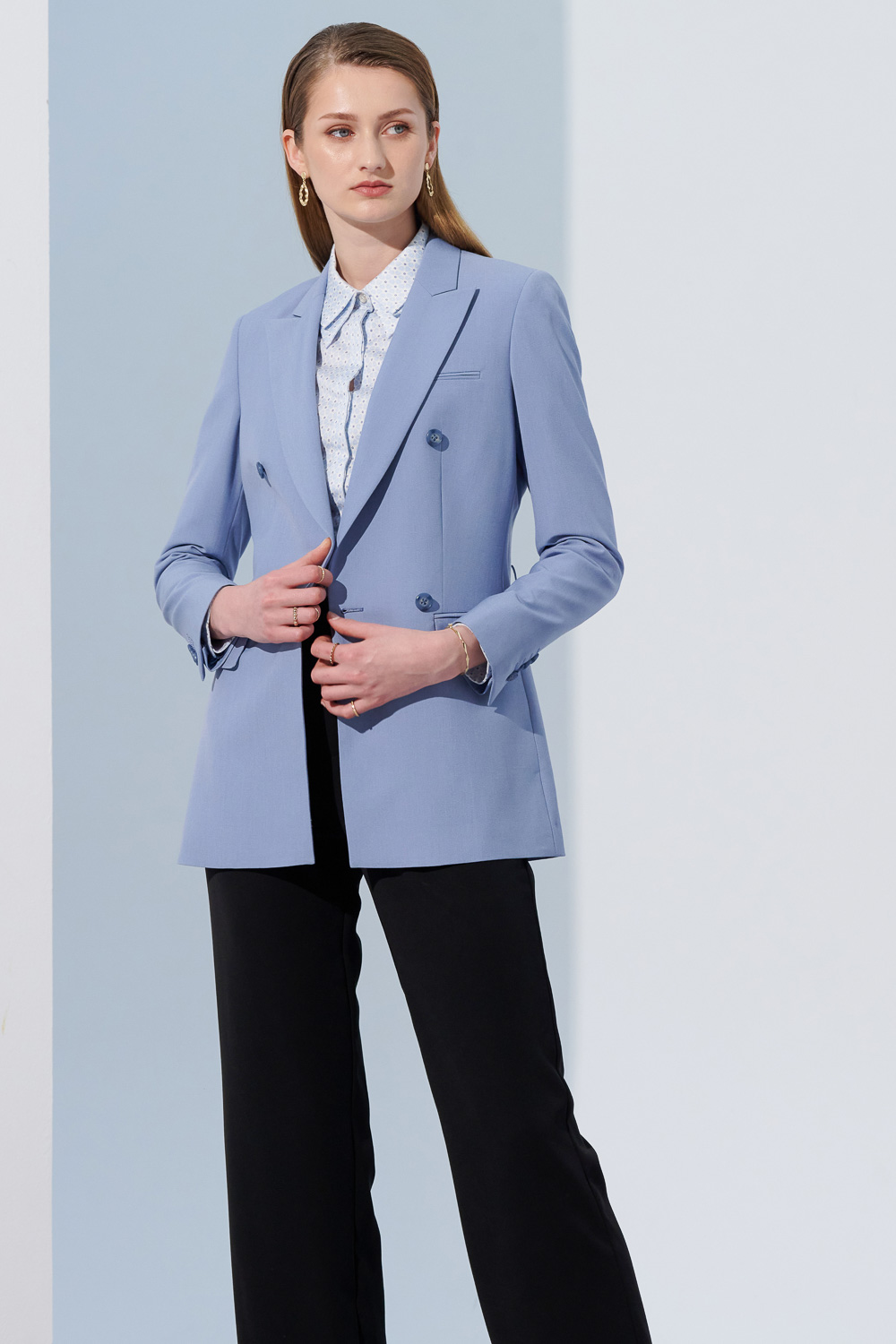 SST&C Baby Blue Sword Collar Women'S Suit Jacket | 7162304005  (Outlet)_7