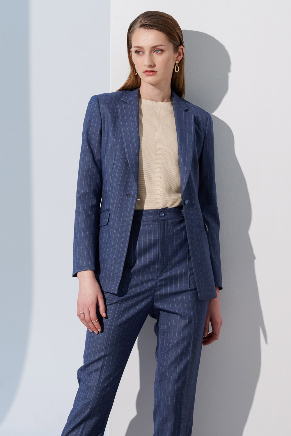 SST&C Blue Striped Pattern Slim Fit Women'S Suit Trousers | 7262304006  (Outlet)_2