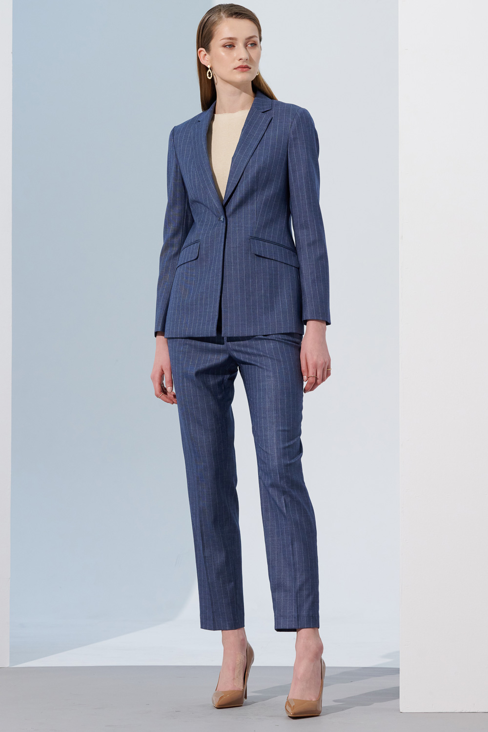SST&C Blue Striped Pattern Slim Fit Women'S Suit Trousers | 7262304006  (Outlet)_4