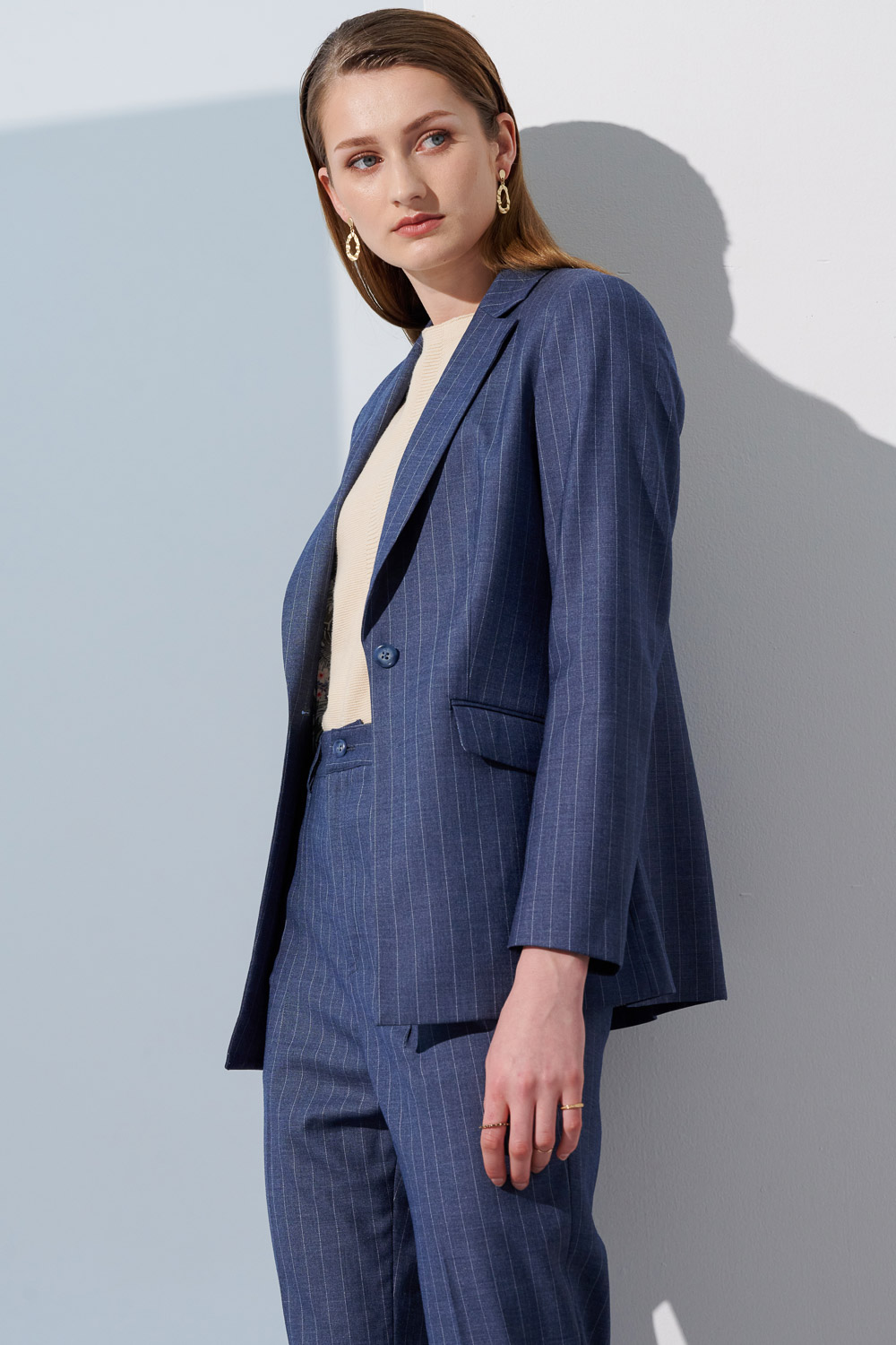 SST&C Blue Striped Pattern Slim Fit Women'S Suit Trousers | 7262304006  (Outlet)_5