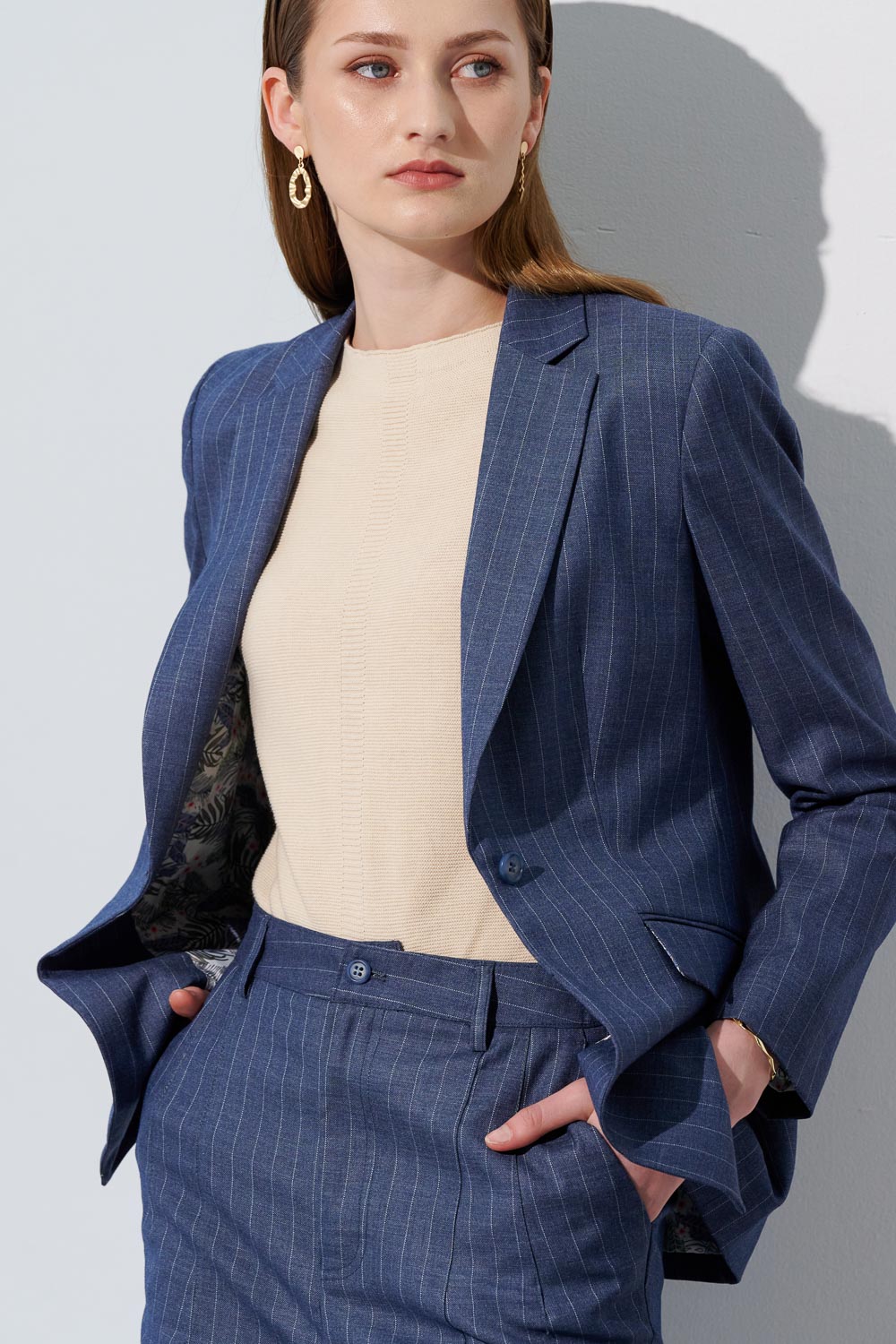 SST&C Blue Striped Pattern Slim Fit Women'S Suit Trousers | 7262304006  (Outlet)_6