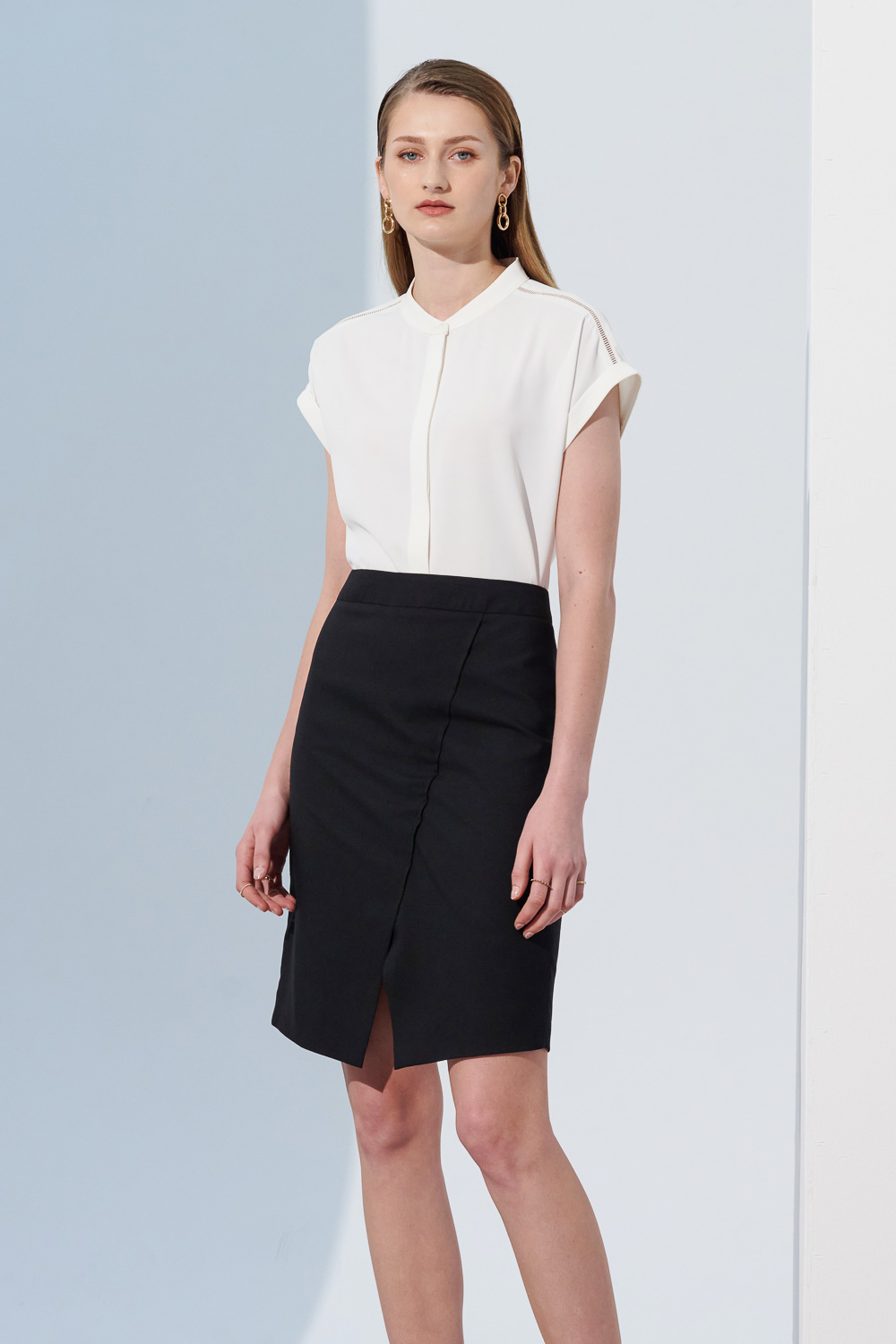 SST&C Black A-Line Skirt With Slits | 7462304002  (Outlet)_0