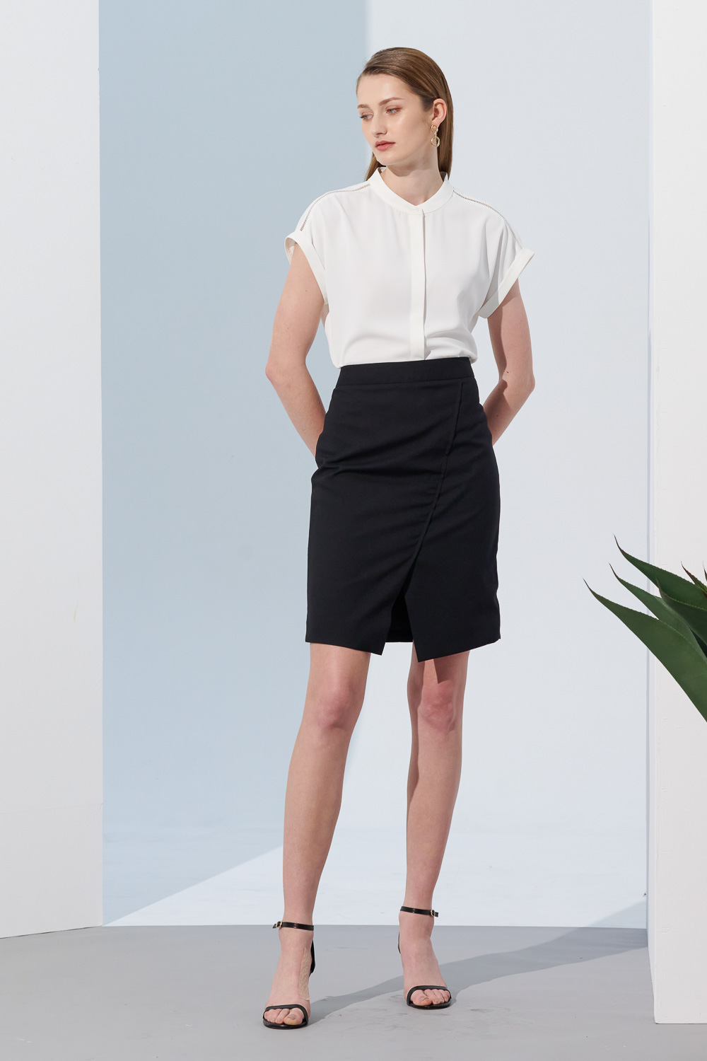 SST&C Black A-Line Skirt With Slits | 7462304002  (Outlet)_3