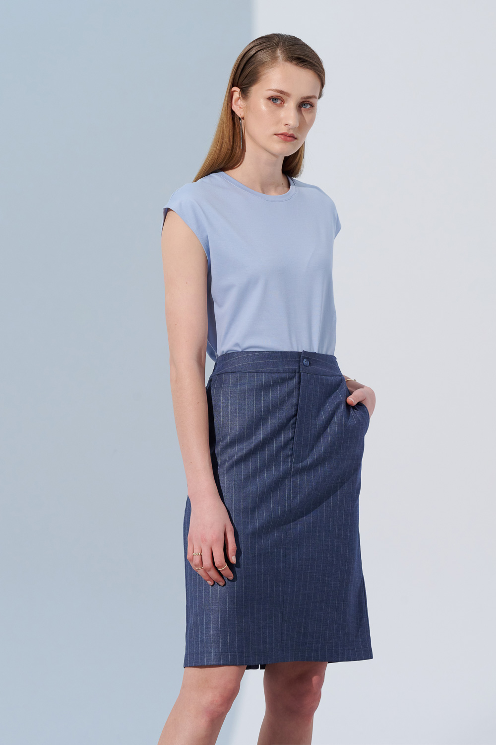 SST&C Blue Striped Pattern Women'S Narrow Skirt | 7462304006  (Outlet)_0