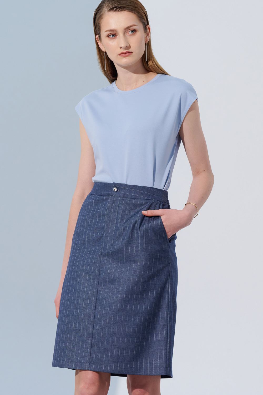 SST&C Blue Striped Pattern Women'S Narrow Skirt | 7462304006  (Outlet)_2
