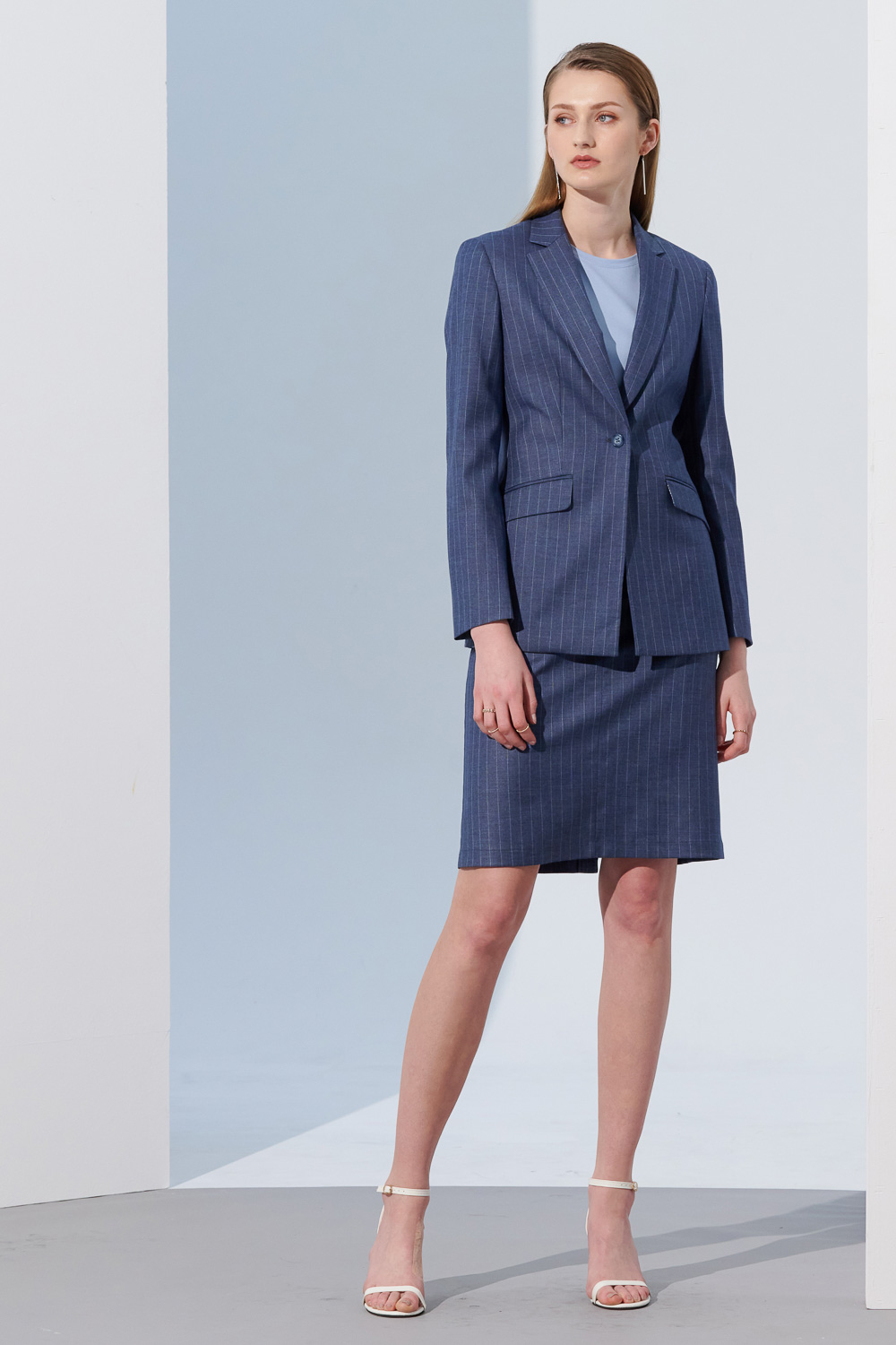 SST&C Blue Striped Pattern Women'S Narrow Skirt | 7462304006  (Outlet)_3
