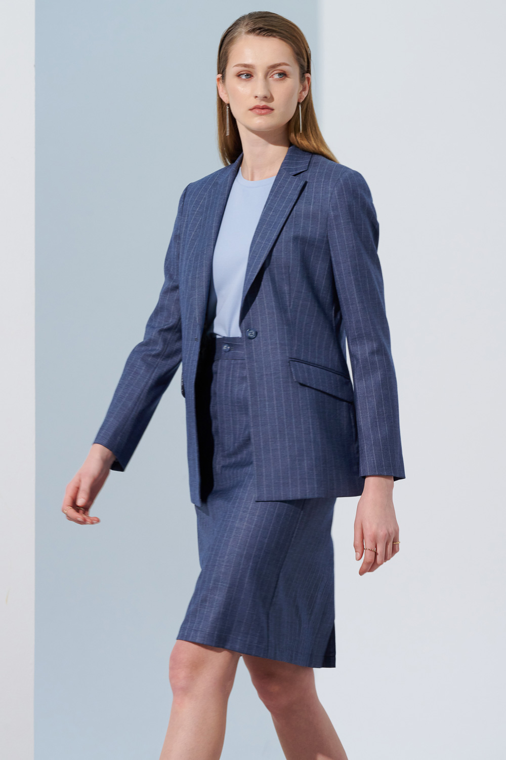 SST&C Blue Striped Pattern Women'S Narrow Skirt | 7462304006  (Outlet)_5