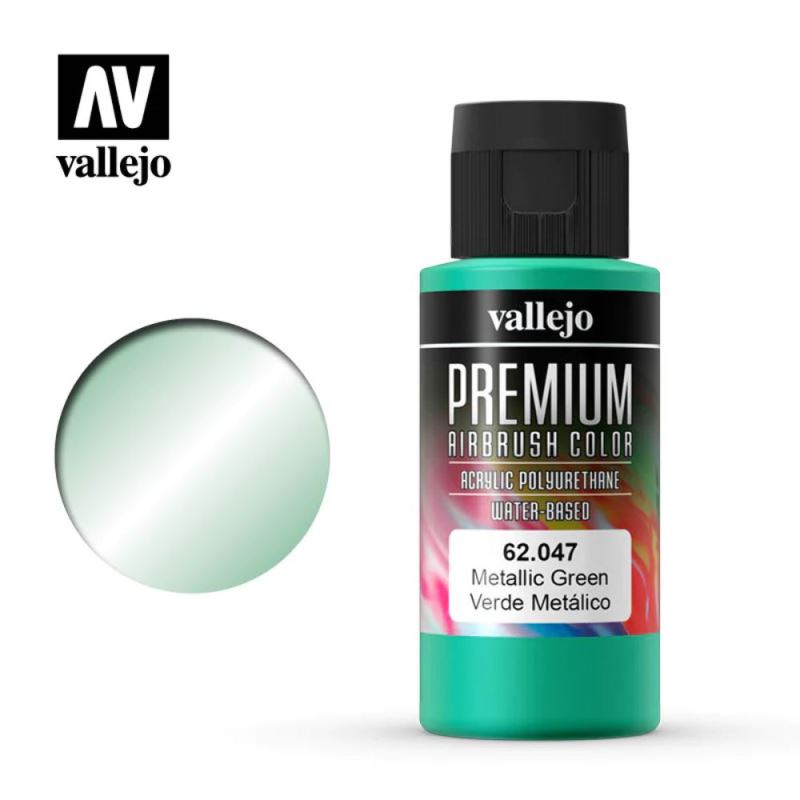 Acrylicos Vallejo 62047 高階色彩 Premium Color 金屬綠色 Metallic Green 60 ml._0