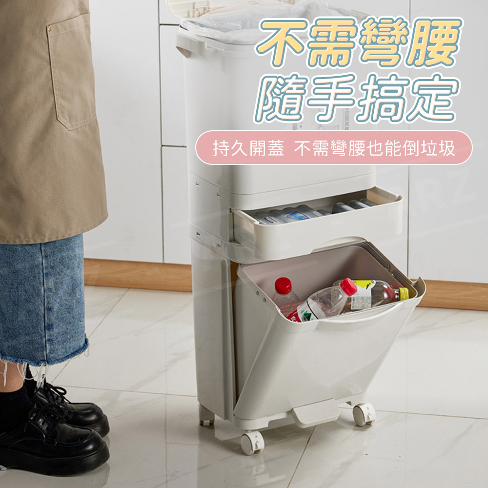 三層 分類垃圾桶 乾濕分離 【E057】 彈蓋 可移動垃圾桶 廚房垃圾桶 回收 分類垃圾桶 收納箱 抽屜垃圾桶 廚餘桶 資源回收桶 智能垃圾桶 大垃圾桶 垃圾筒 收納箱 直立式垃圾桶 清潔用品_5