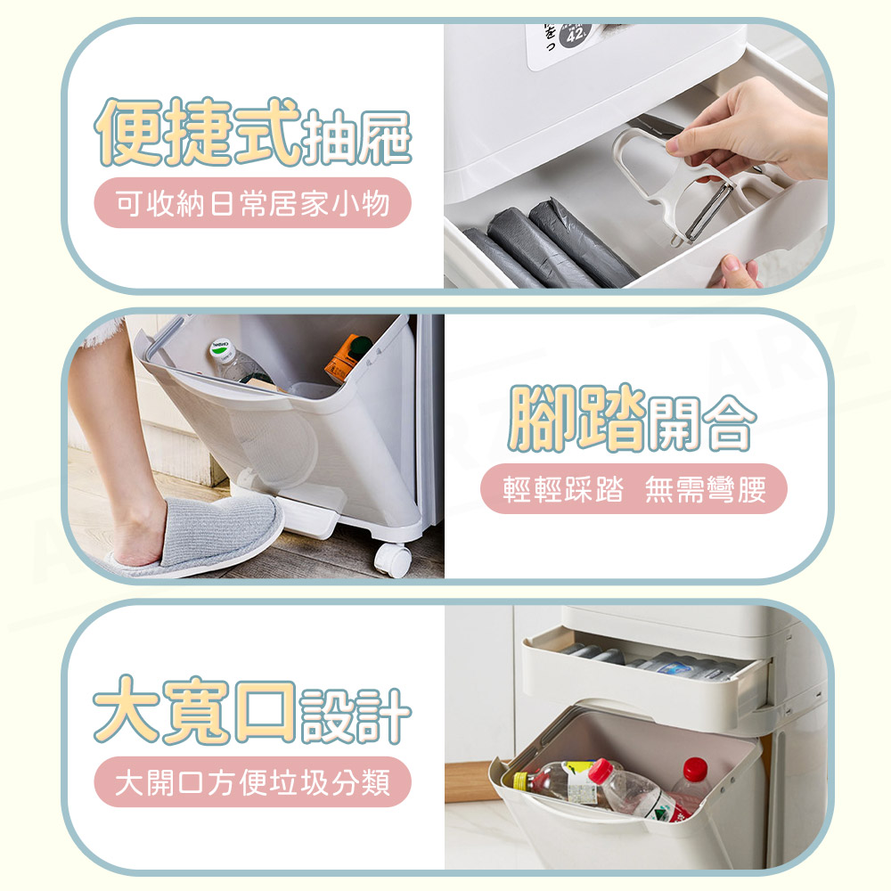 三層 分類垃圾桶 乾濕分離 【E057】 彈蓋 可移動垃圾桶 廚房垃圾桶 回收 分類垃圾桶 收納箱 抽屜垃圾桶 廚餘桶 資源回收桶 智能垃圾桶 大垃圾桶 垃圾筒 收納箱 直立式垃圾桶 清潔用品_7